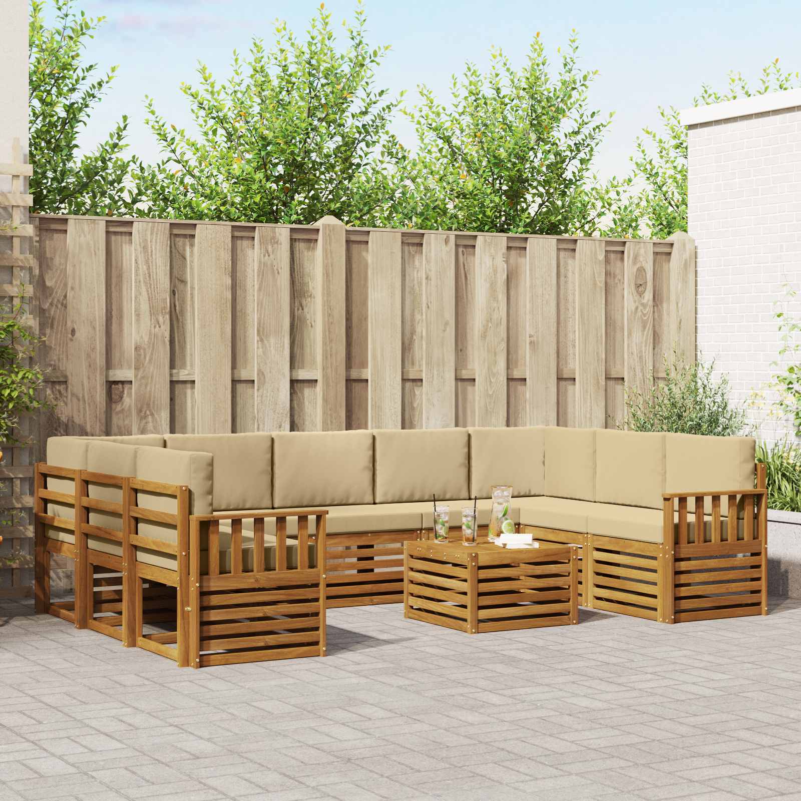 Sofa-Sets 10 pcs Natuurlijk en Beige Massief Acaciahout is nu te koop bij PeponiXL, paradijselijk wonen!
