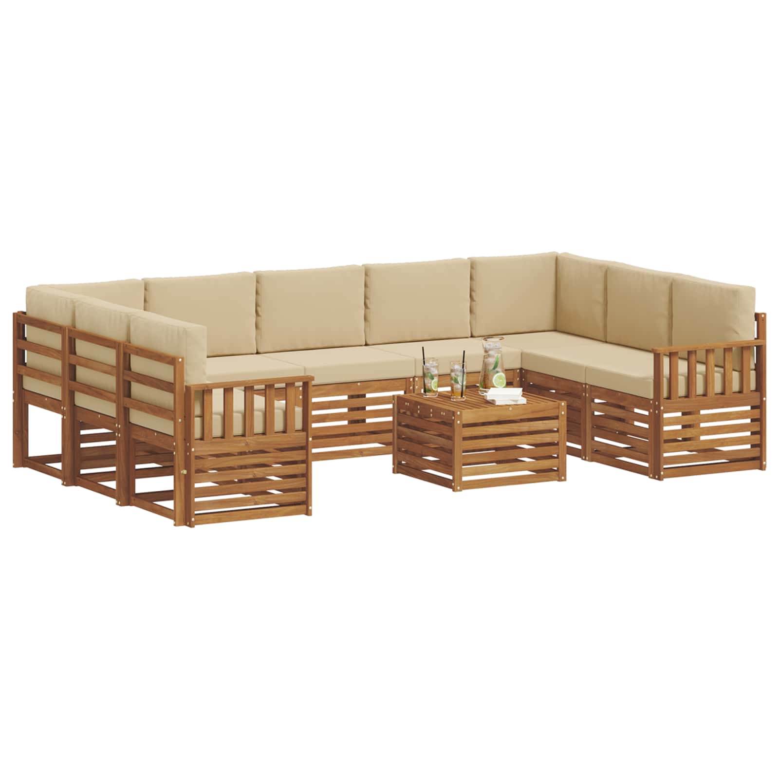 Sofa-Sets 10 pcs Natuurlijk en Beige Massief Acaciahout is nu te koop bij PeponiXL, paradijselijk wonen!