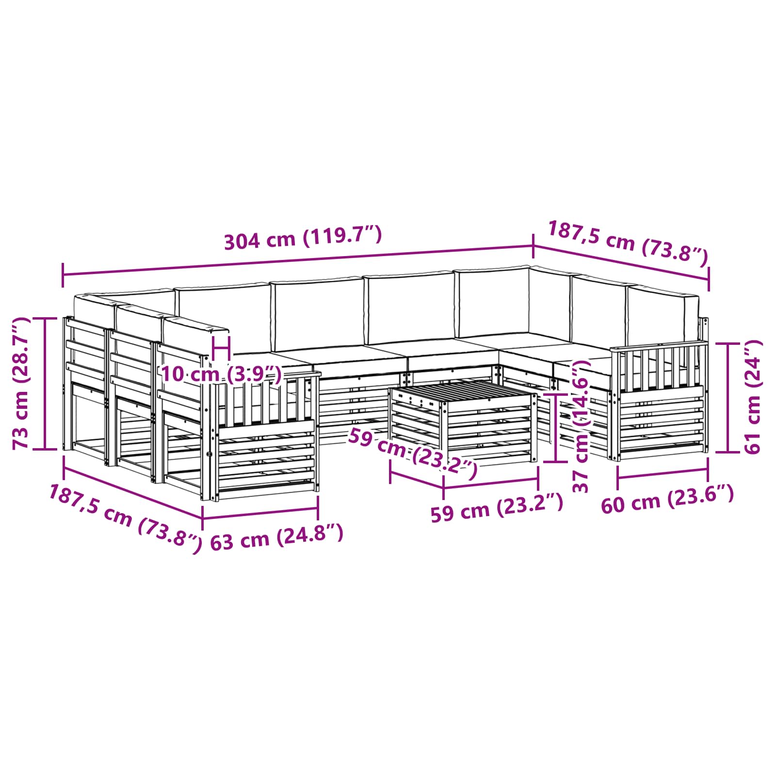Sofa-Sets 10 pcs Natuurlijk en Beige Massief Acaciahout is nu te koop bij PeponiXL, paradijselijk wonen!