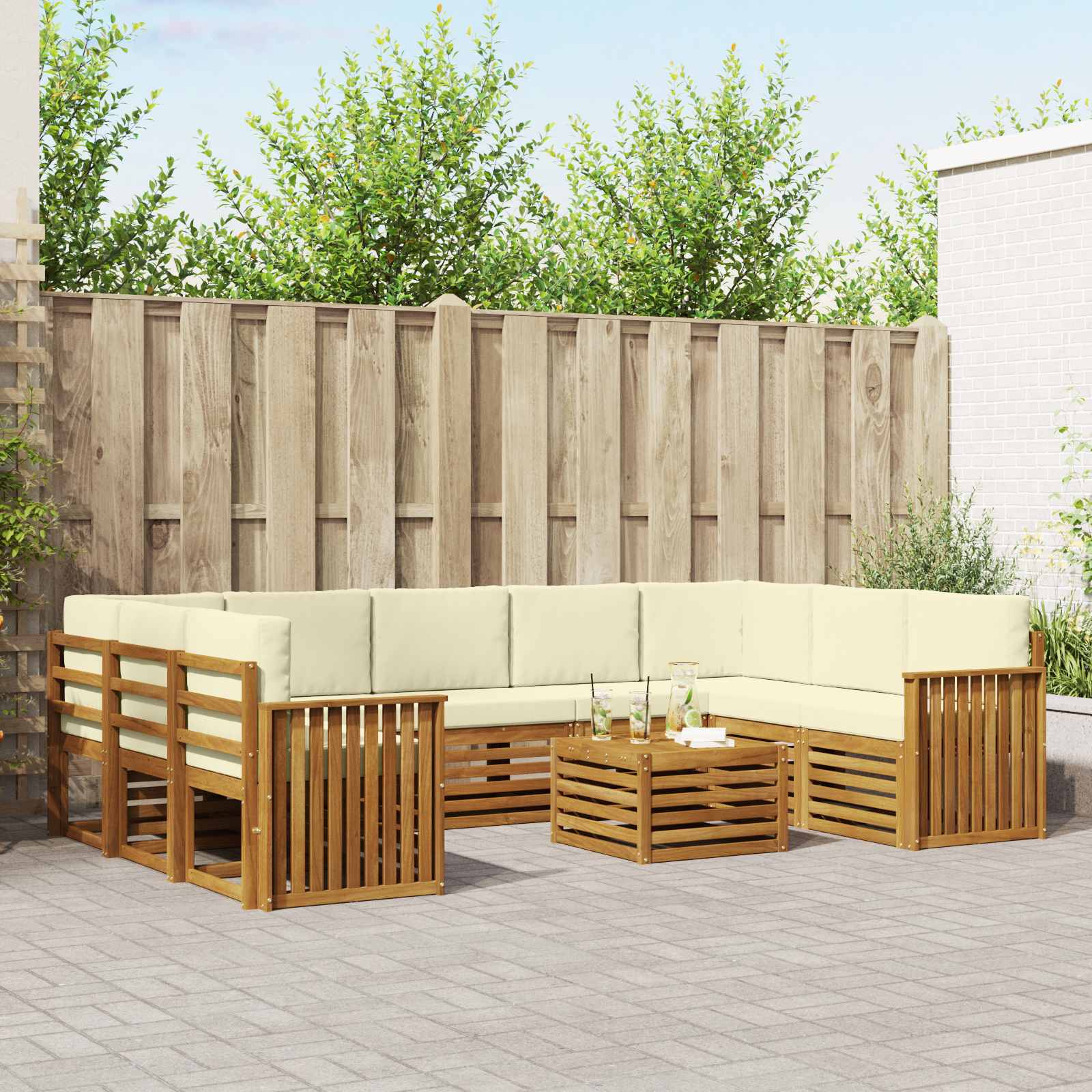 Sofa-Sets 10 pcs Natuurlijk en Crème Massief Acaciahout is nu te koop bij PeponiXL, paradijselijk wonen!