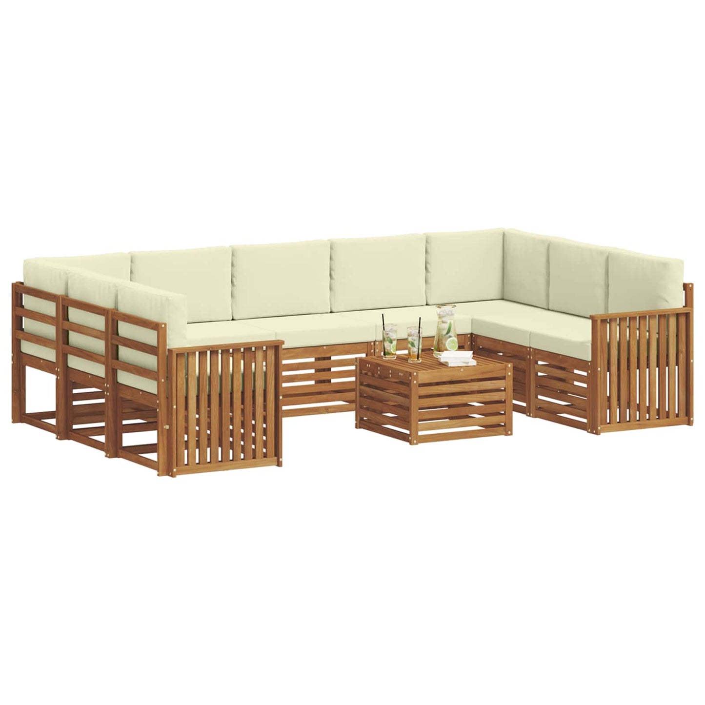 Sofa-Sets 10 pcs Natuurlijk en Crème Massief Acaciahout is nu te koop bij PeponiXL, paradijselijk wonen!