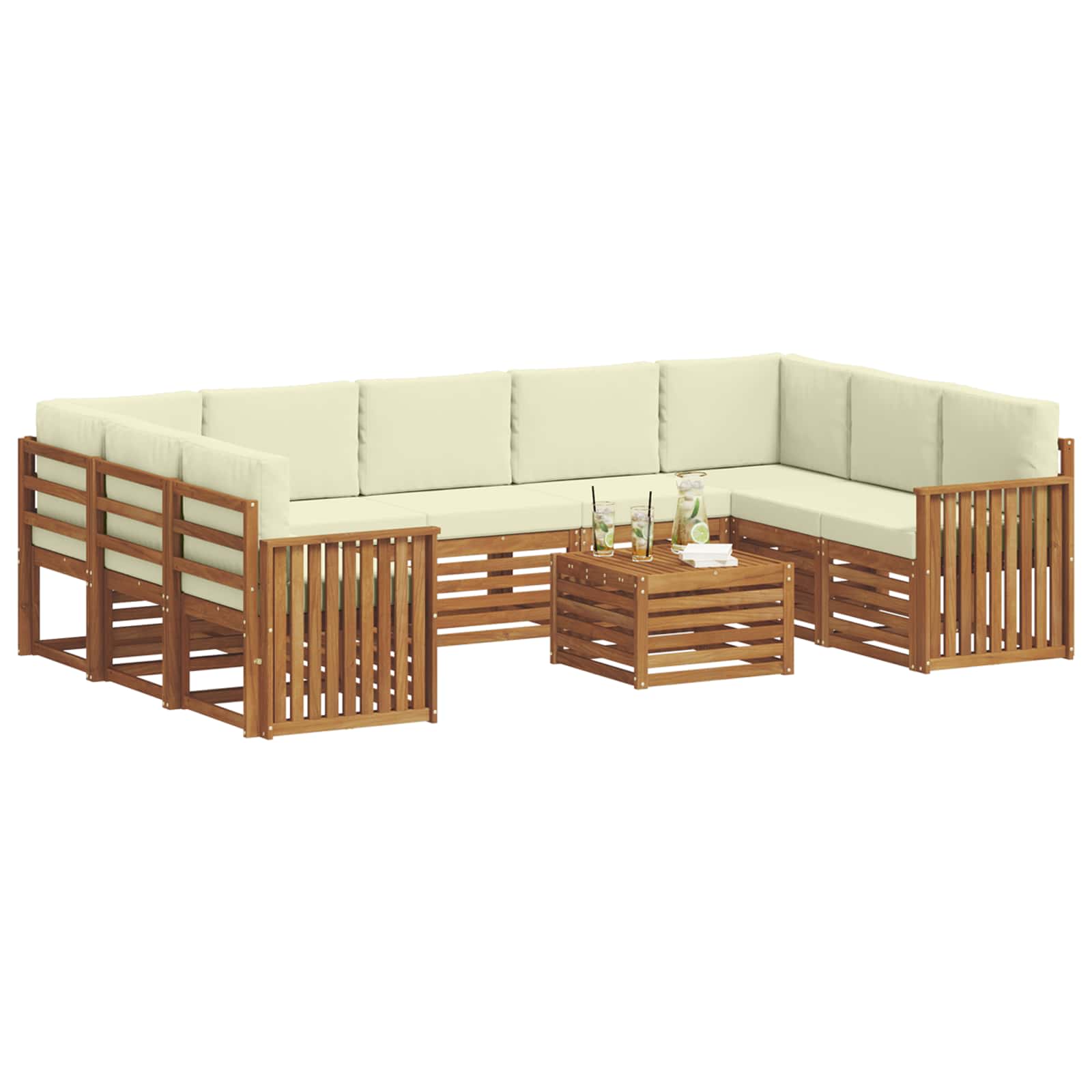 Sofa-Sets 10 pcs Natuurlijk en Crème Massief Acaciahout is nu te koop bij PeponiXL, paradijselijk wonen!
