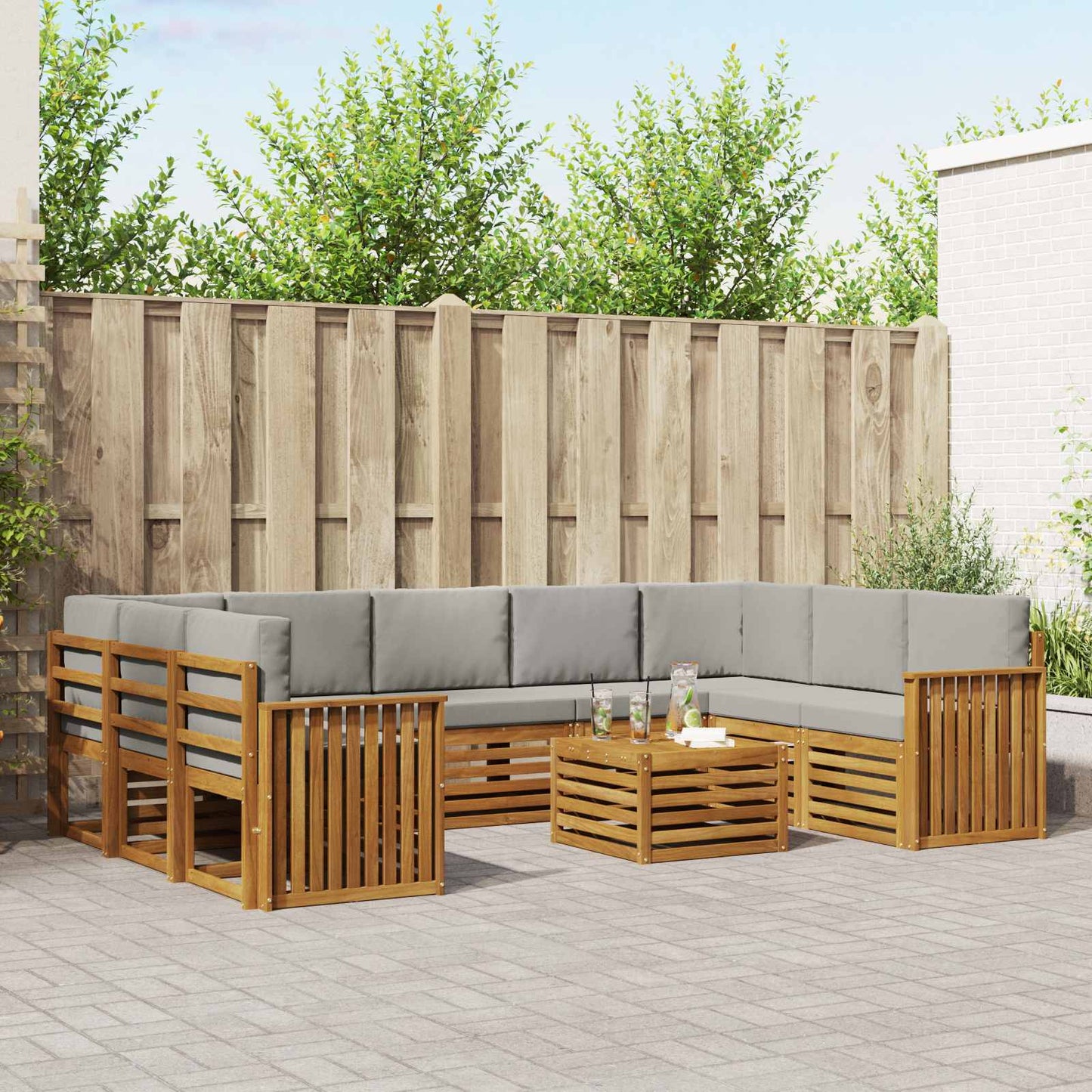 Sofa-Sets 10 pcs Natuurlijk en Lichtgrijs Massief Acaciahout is nu te koop bij PeponiXL, paradijselijk wonen!