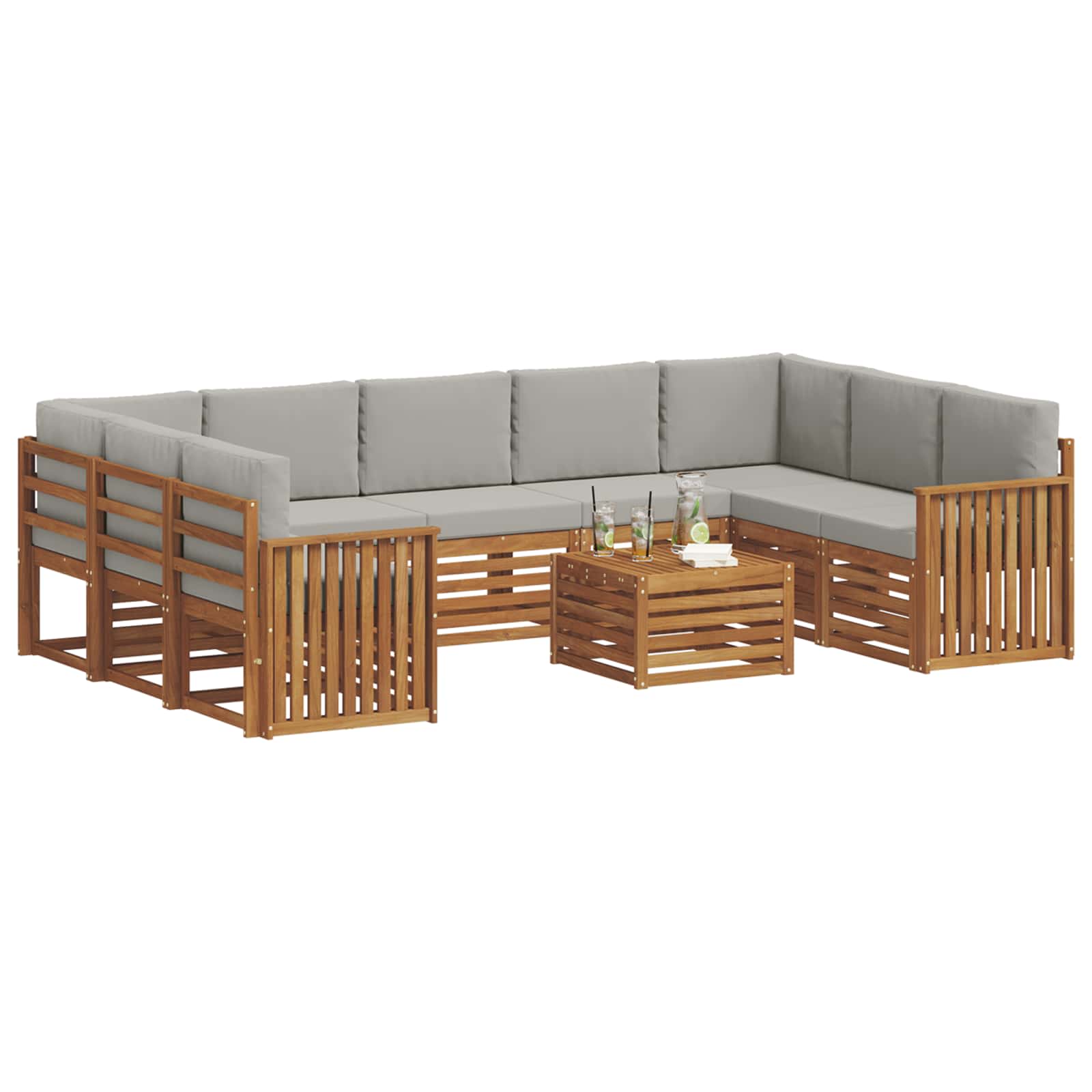 Sofa-Sets 10 pcs Natuurlijk en Lichtgrijs Massief Acaciahout is nu te koop bij PeponiXL, paradijselijk wonen!
