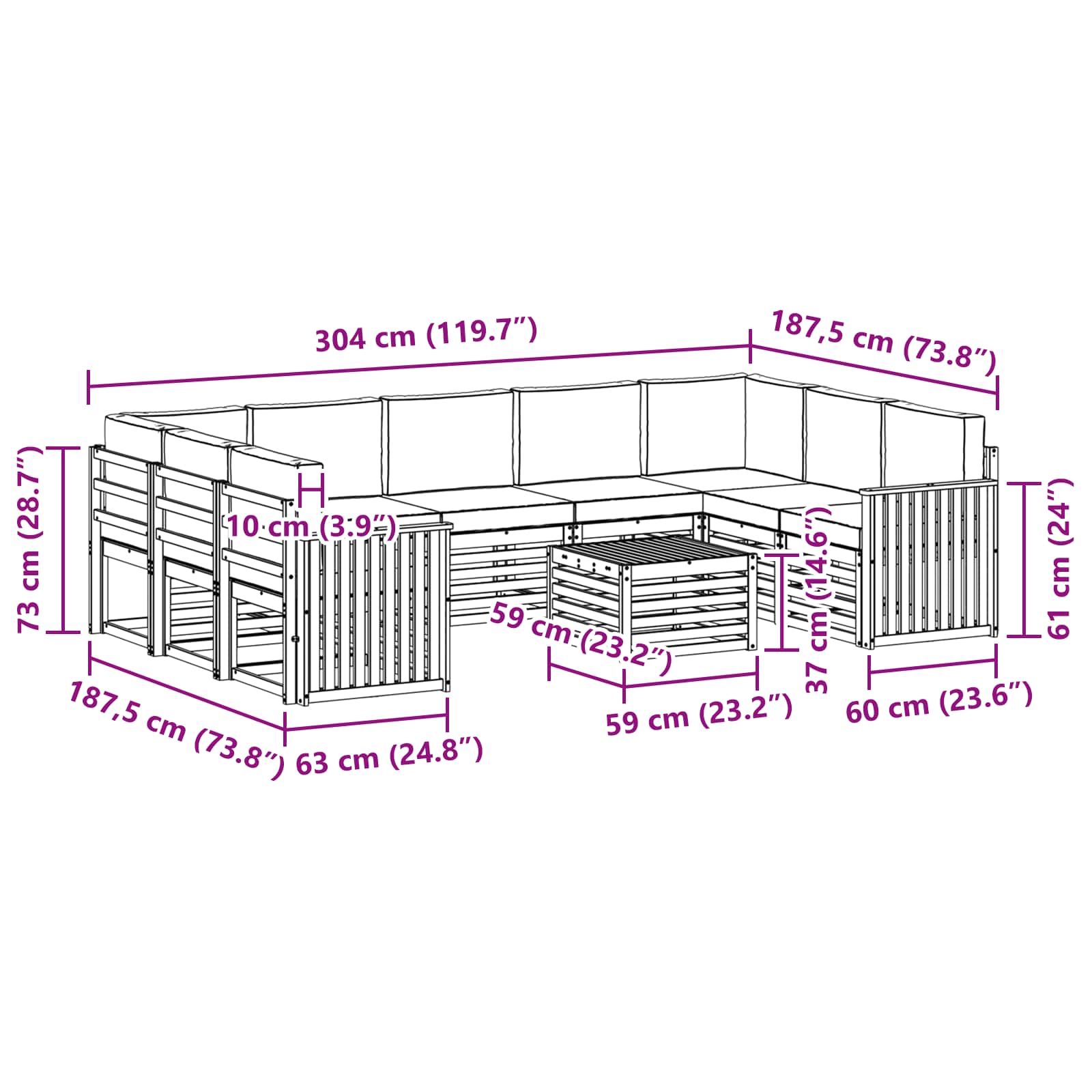 Sofa-Sets 10 pcs Natuurlijk en Lichtgrijs Massief Acaciahout is nu te koop bij PeponiXL, paradijselijk wonen!