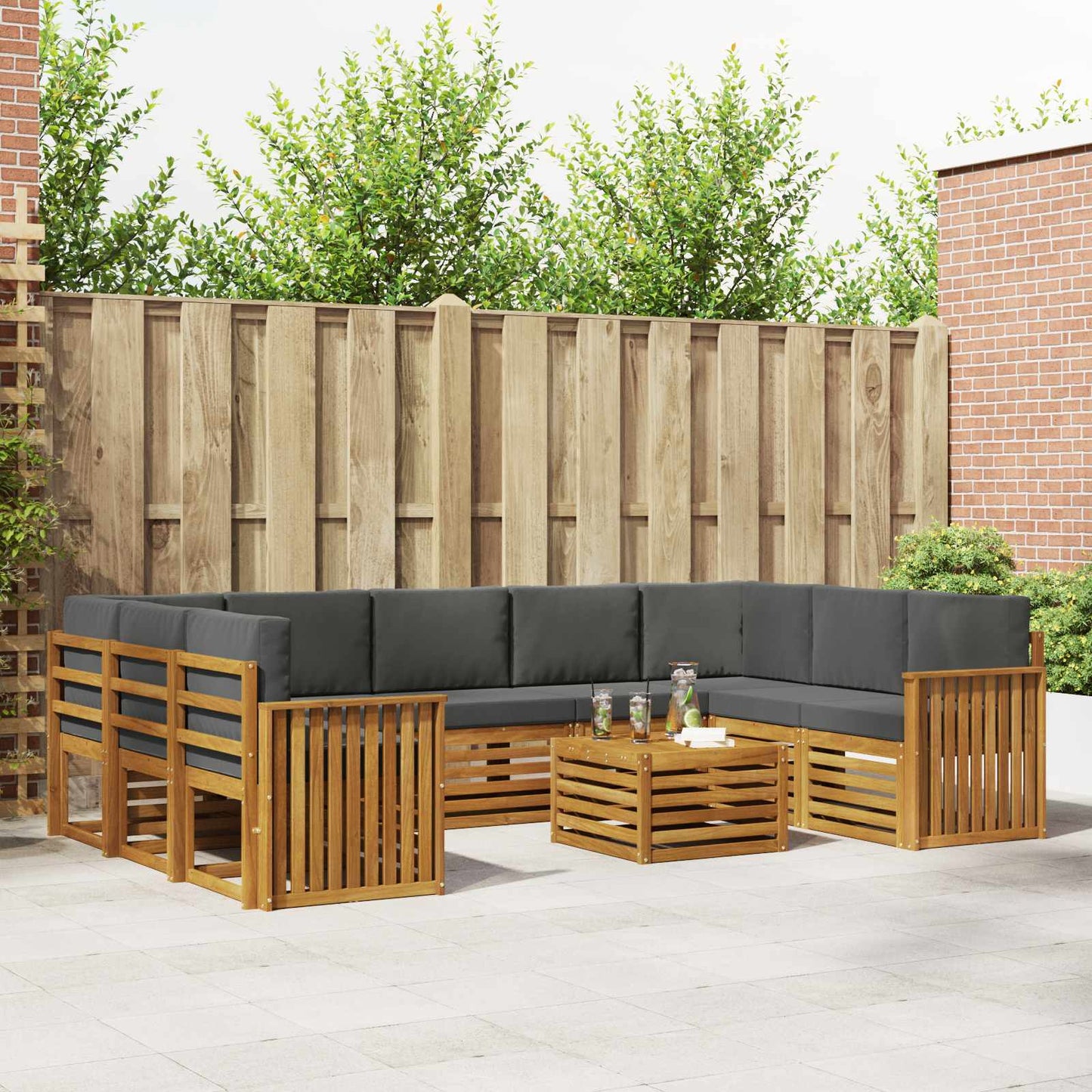 Sofa-Sets 10 pcs Natuurlijk en Antraciet Massief Acaciahout is nu te koop bij PeponiXL, paradijselijk wonen!
