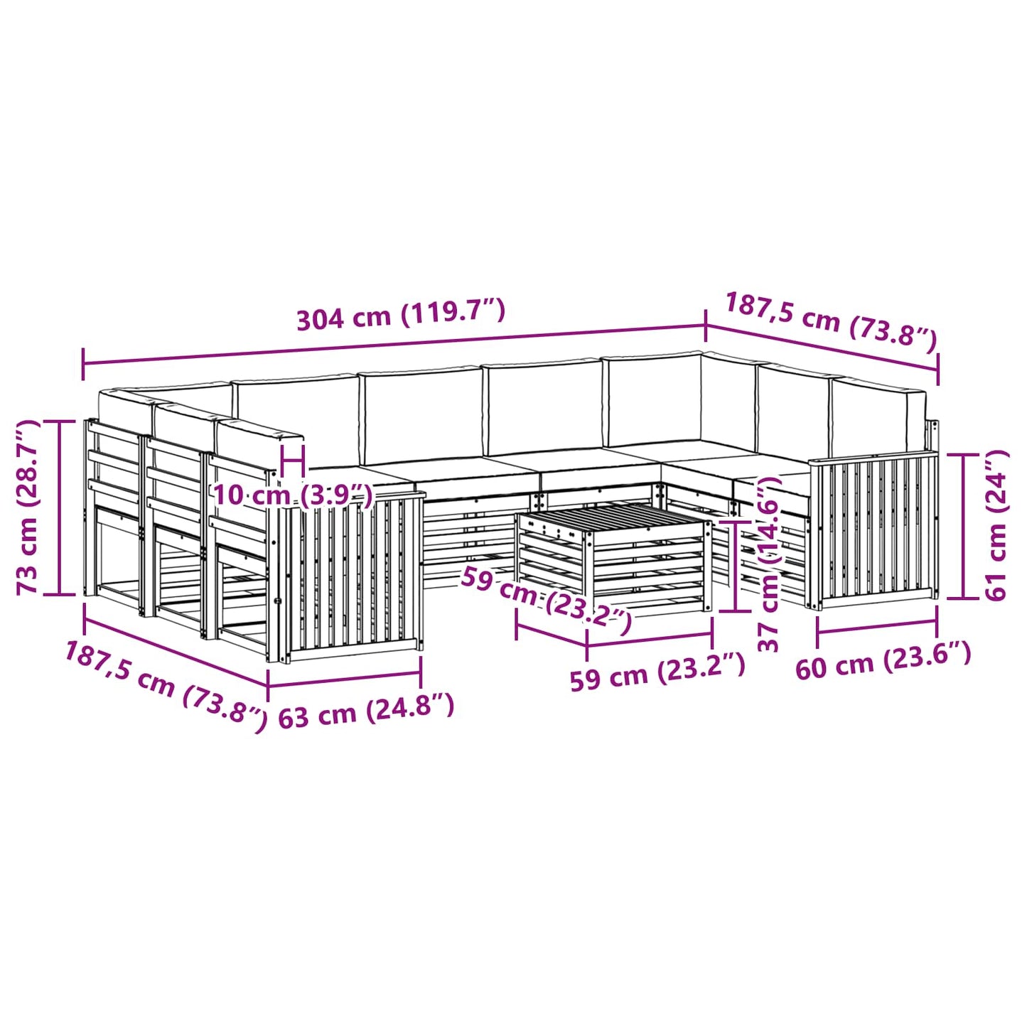 Sofa-Sets 10 pcs Natuurlijk en Antraciet Massief Acaciahout is nu te koop bij PeponiXL, paradijselijk wonen!