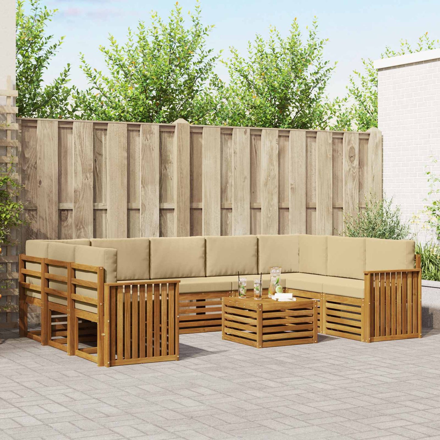 Sofa-Sets 10 pcs Natuurlijk en Beige Massief Acaciahout is nu te koop bij PeponiXL, paradijselijk wonen!
