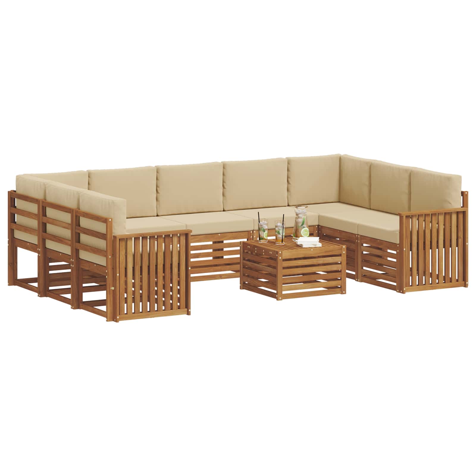 Sofa-Sets 10 pcs Natuurlijk en Beige Massief Acaciahout is nu te koop bij PeponiXL, paradijselijk wonen!