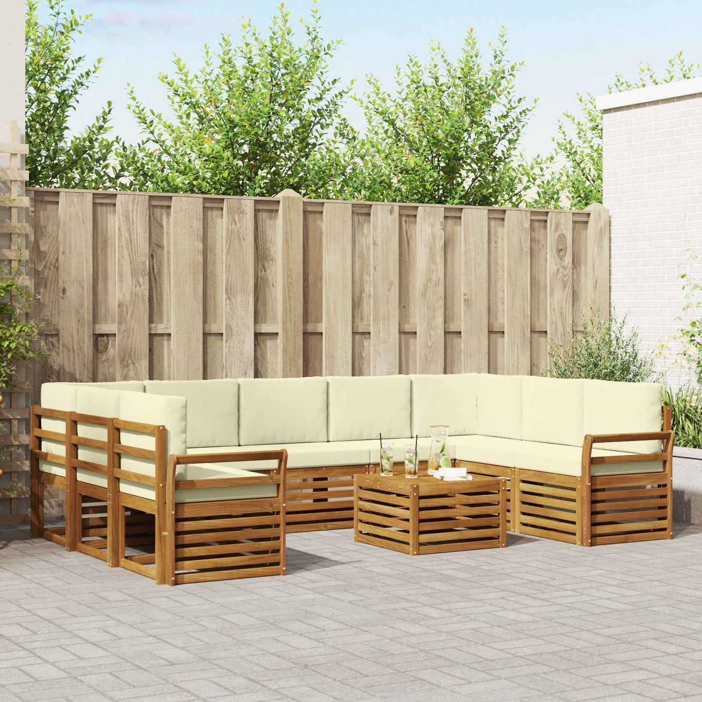 Sofa-Sets 10 pcs Natuurlijk en Crème Massief Acaciahout is nu te koop bij PeponiXL, paradijselijk wonen!