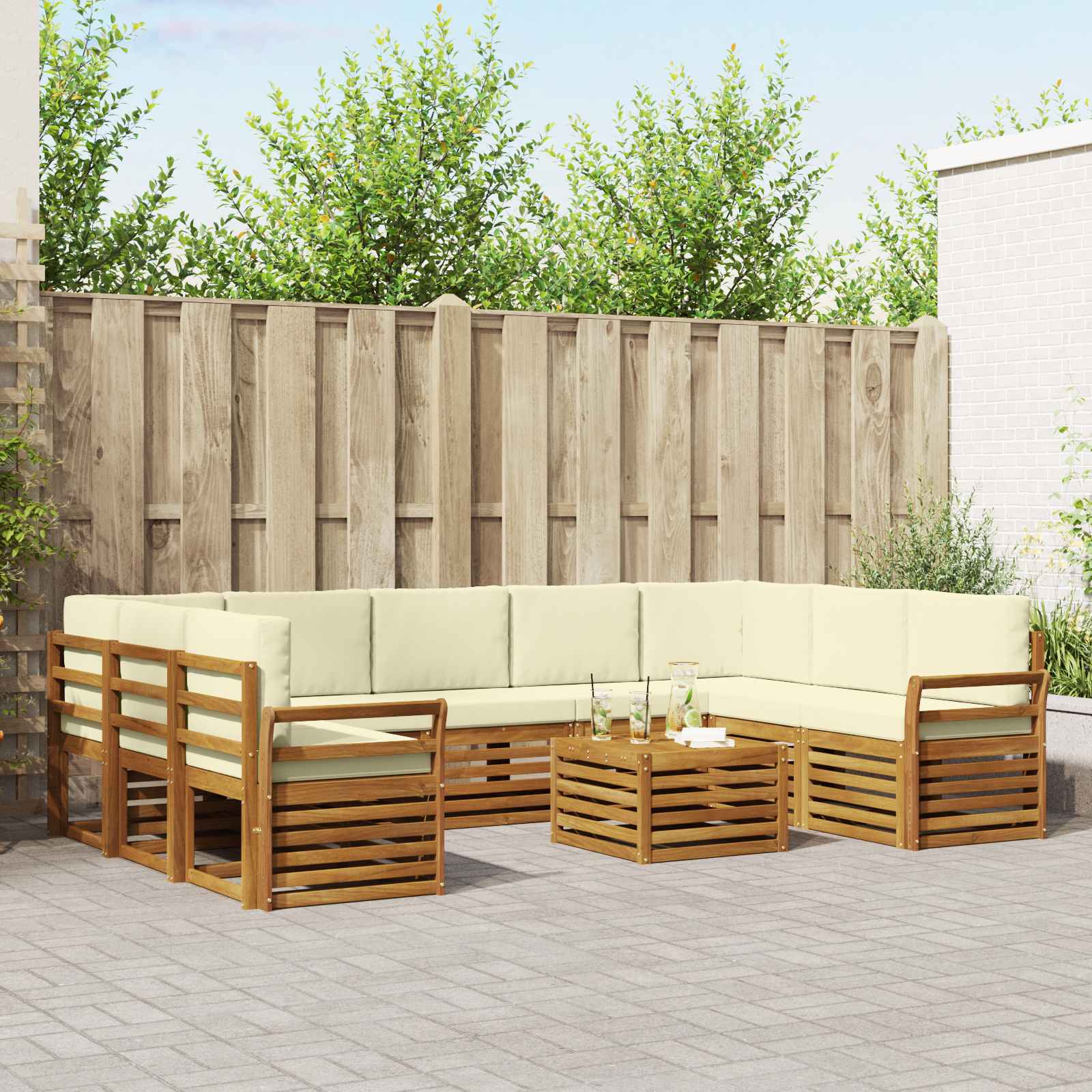 Sofa-Sets 10 pcs Natuurlijk en Crème Massief Acaciahout is nu te koop bij PeponiXL, paradijselijk wonen!