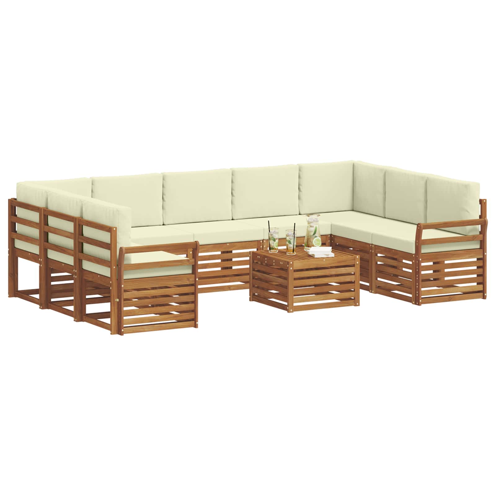 Sofa-Sets 10 pcs Natuurlijk en Crème Massief Acaciahout is nu te koop bij PeponiXL, paradijselijk wonen!
