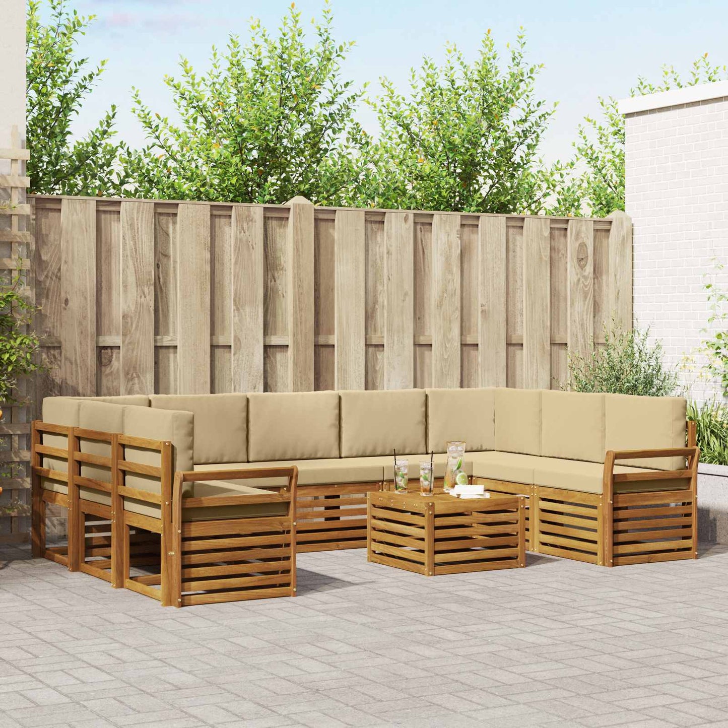 Sofa-Sets 10 pcs Natuurlijk en Beige Massief Acaciahout is nu te koop bij PeponiXL, paradijselijk wonen!