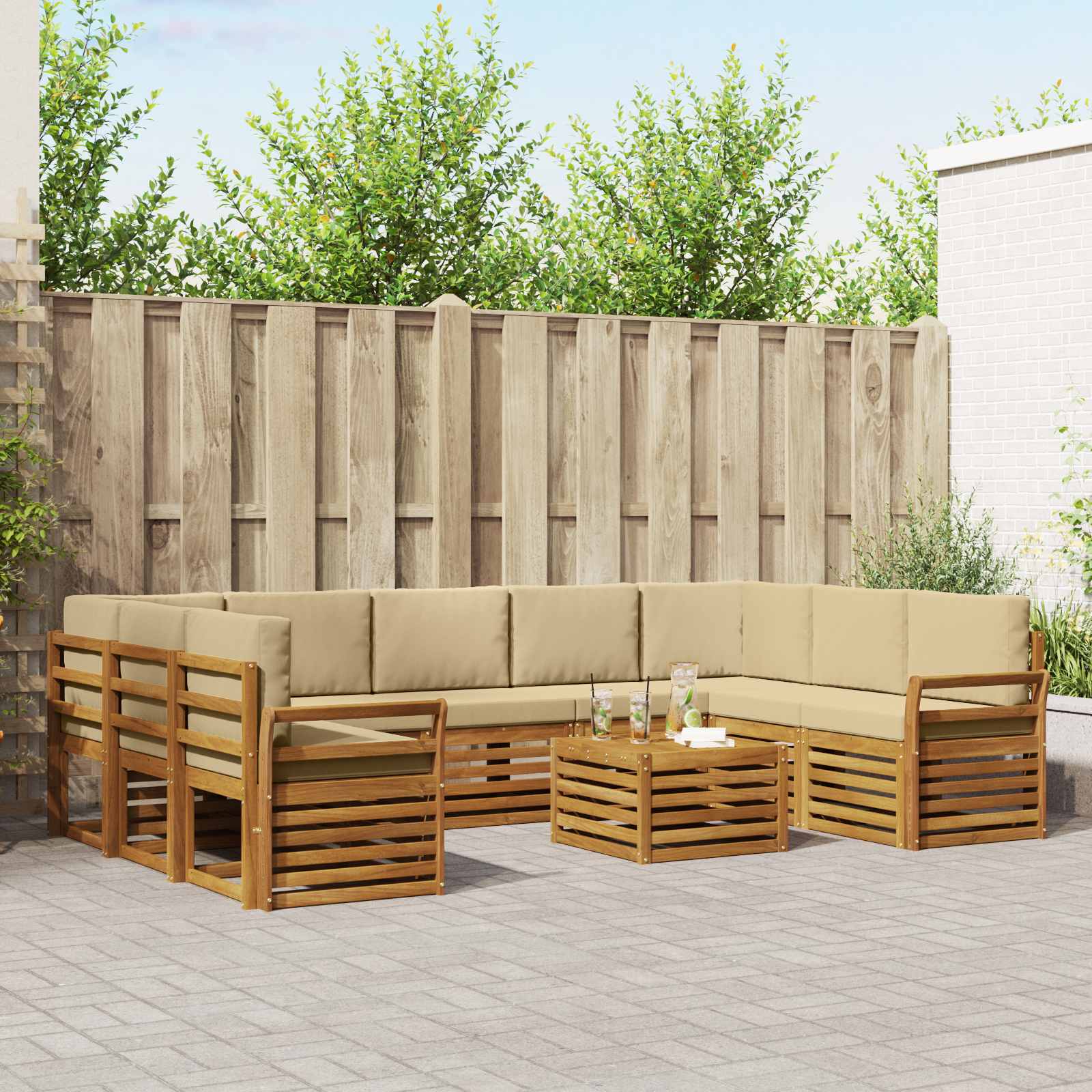Sofa-Sets 10 pcs Natuurlijk en Beige Massief Acaciahout is nu te koop bij PeponiXL, paradijselijk wonen!