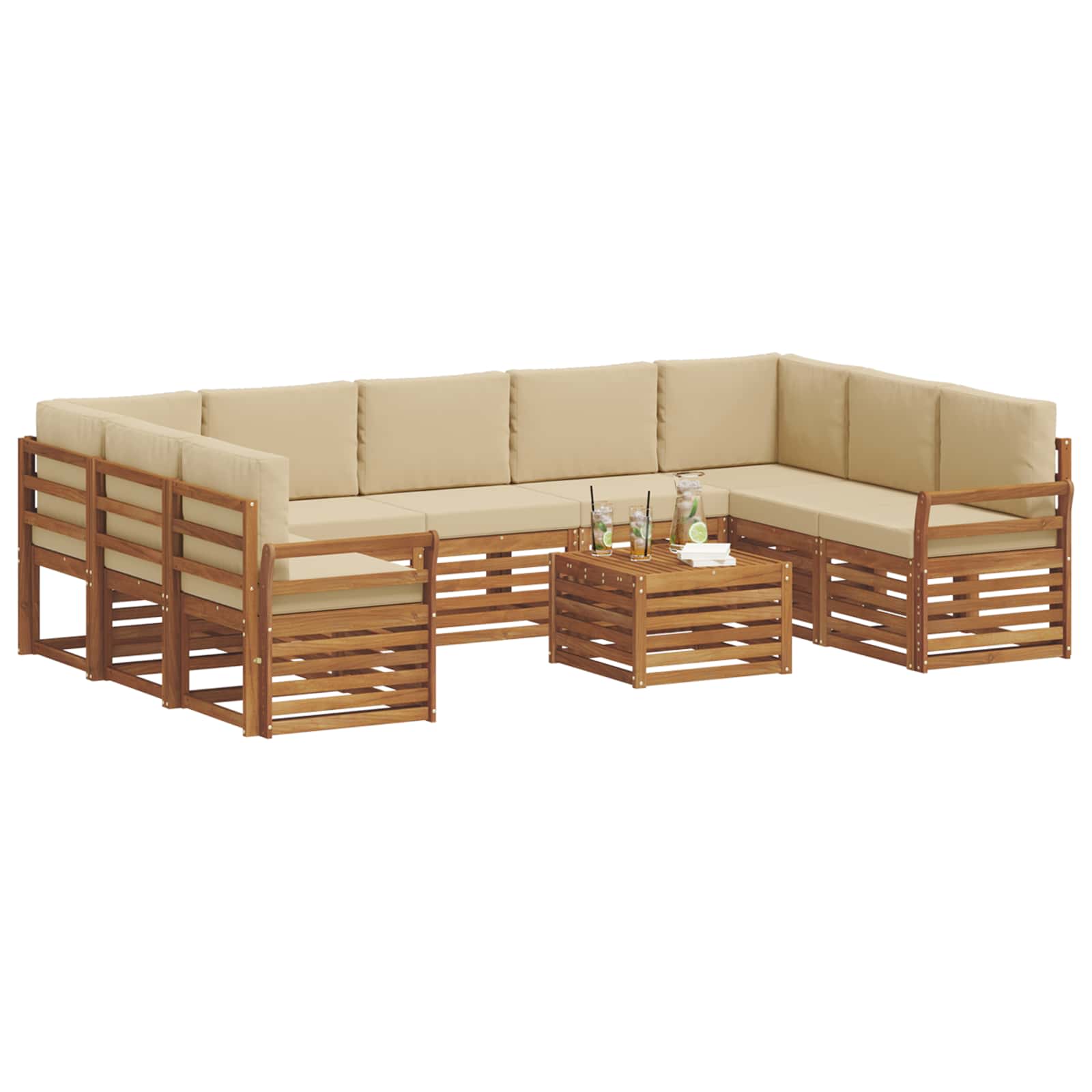 Sofa-Sets 10 pcs Natuurlijk en Beige Massief Acaciahout is nu te koop bij PeponiXL, paradijselijk wonen!