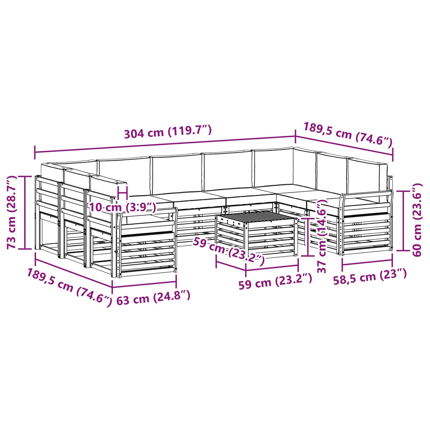 Sofa-Sets 10 pcs Natuurlijk en Beige Massief Acaciahout is nu te koop bij PeponiXL, paradijselijk wonen!