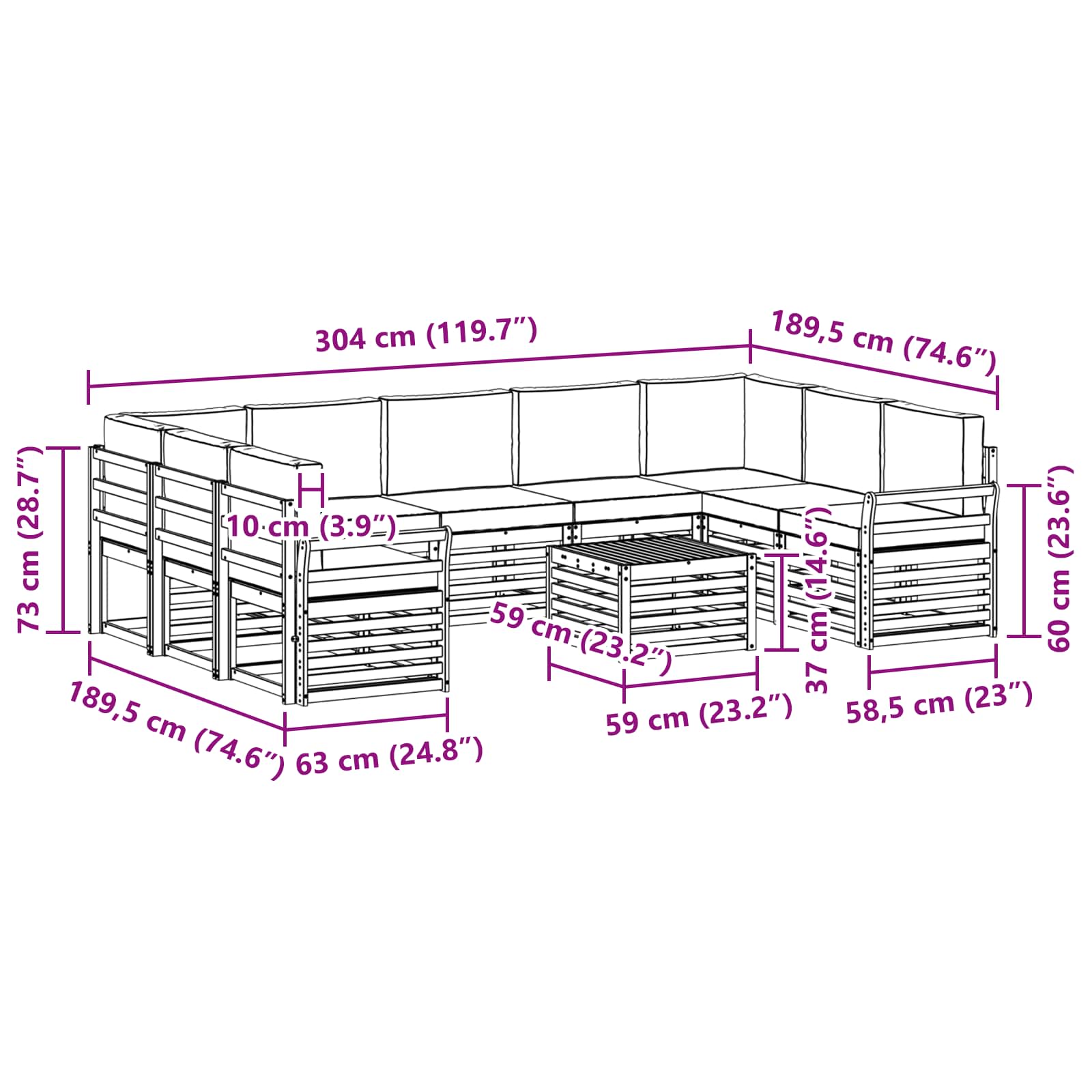 Sofa-Sets 10 pcs Natuurlijk en Beige Massief Acaciahout is nu te koop bij PeponiXL, paradijselijk wonen!