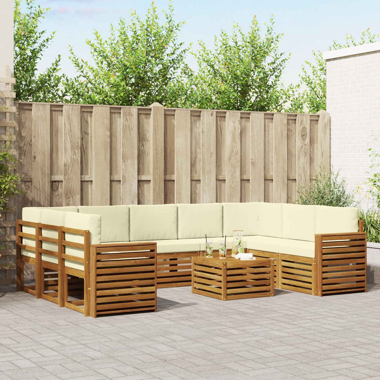 Sofa-Sets 10 pcs Natuurlijk en Crème Massief Acaciahout is nu te koop bij PeponiXL, paradijselijk wonen!