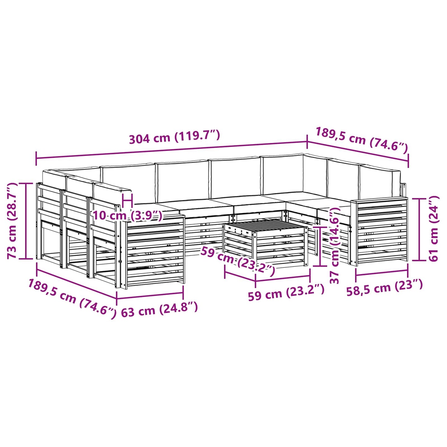 Sofa-Sets 10 pcs Natuurlijk en Crème Massief Acaciahout is nu te koop bij PeponiXL, paradijselijk wonen!