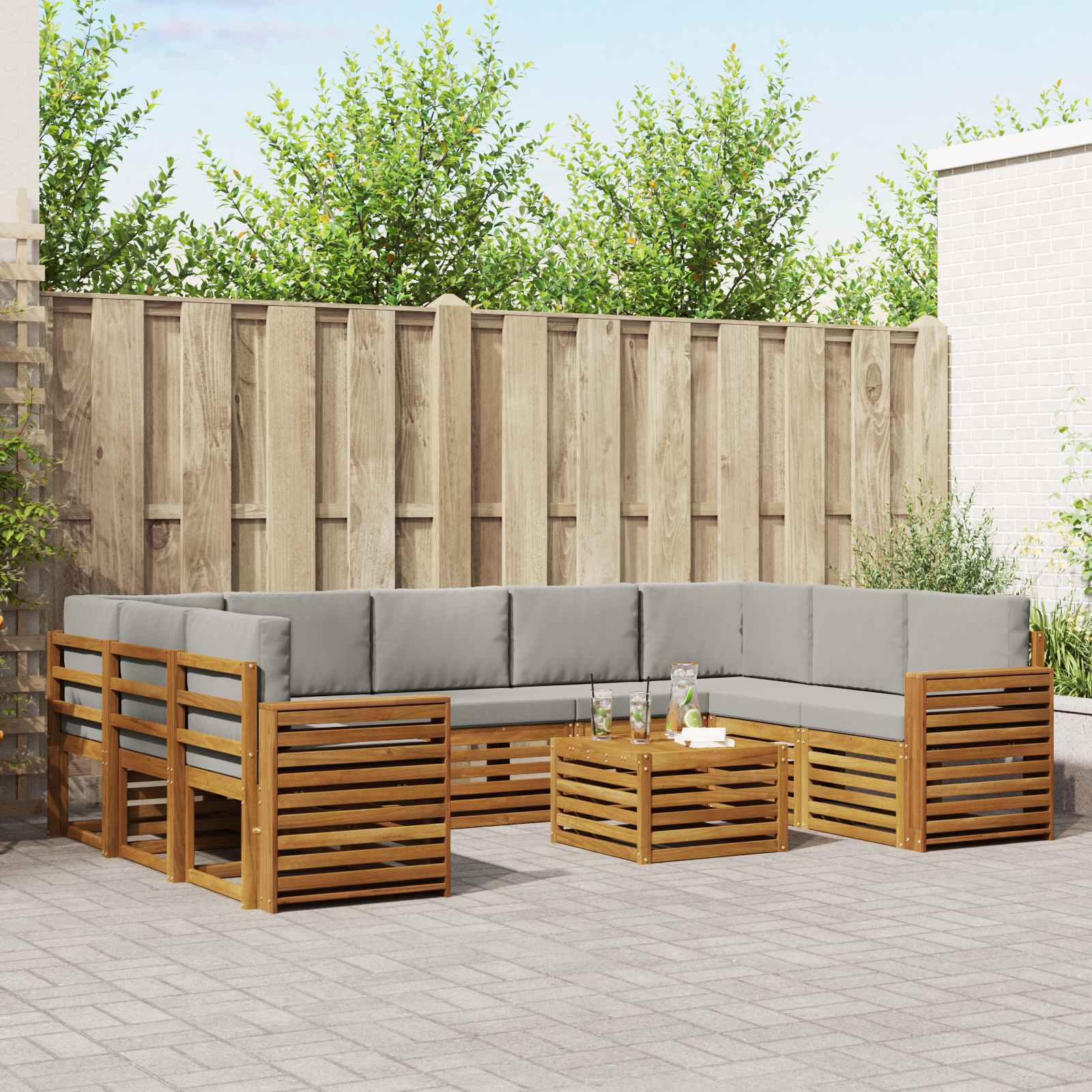 Sofa-Sets 10 pcs Natuurlijk en Lichtgrijs Massief Acaciahout is nu te koop bij PeponiXL, paradijselijk wonen!
