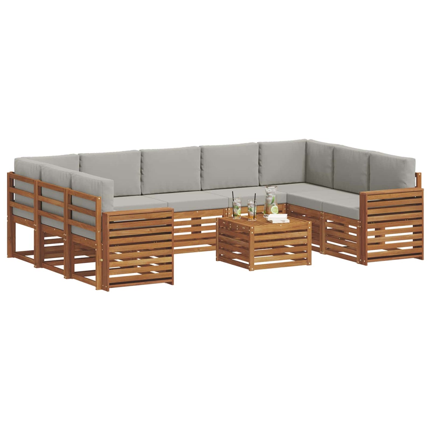 Sofa-Sets 10 pcs Natuurlijk en Lichtgrijs Massief Acaciahout is nu te koop bij PeponiXL, paradijselijk wonen!