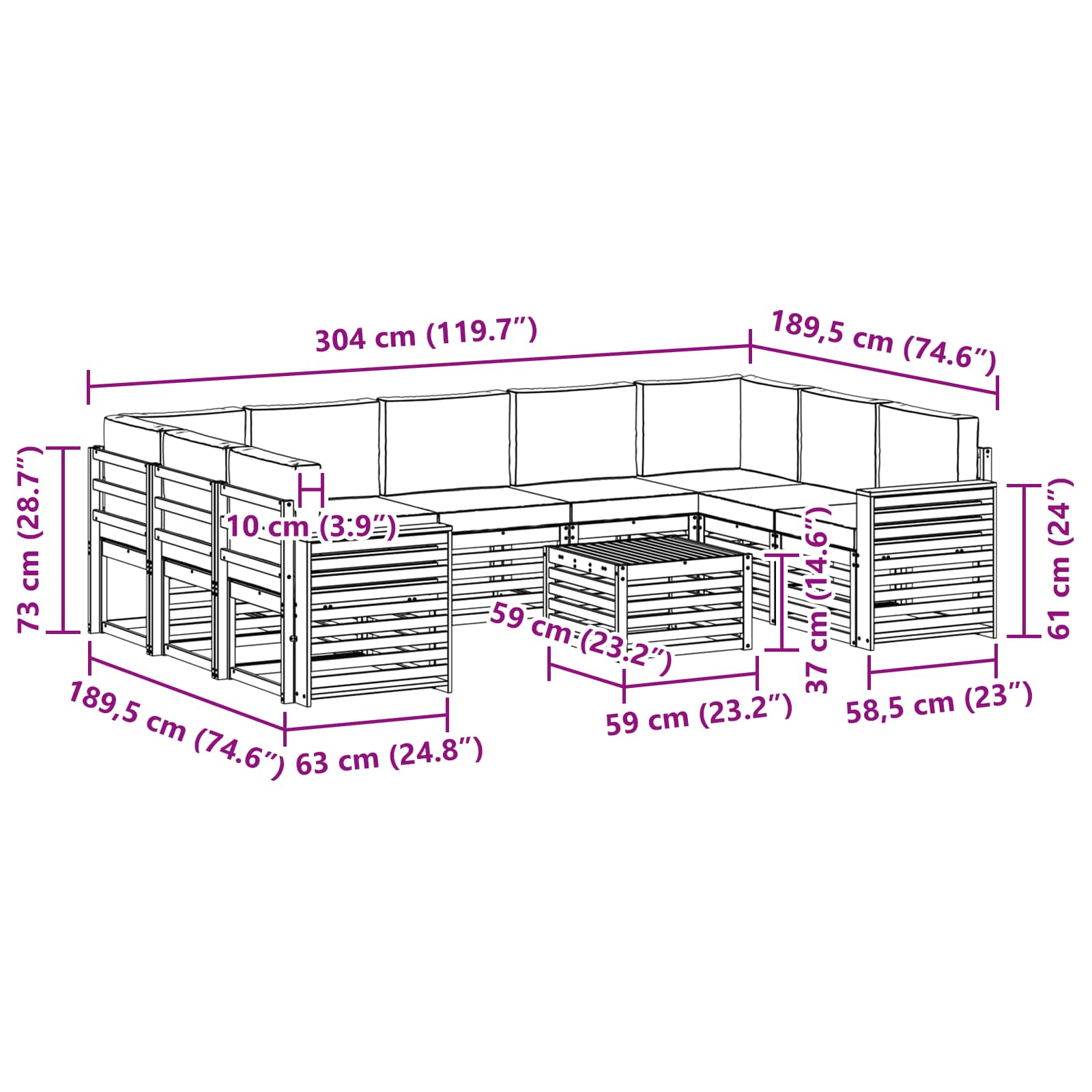 Sofa-Sets 10 pcs Natuurlijk en Lichtgrijs Massief Acaciahout is nu te koop bij PeponiXL, paradijselijk wonen!