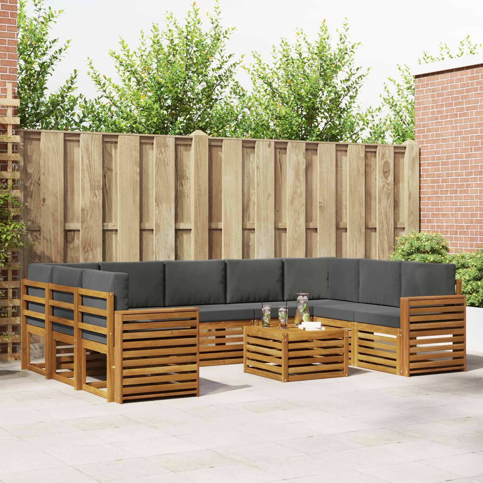 Sofa-Sets 10 pcs Natuurlijk en Antraciet Massief Acaciahout is nu te koop bij PeponiXL, paradijselijk wonen!