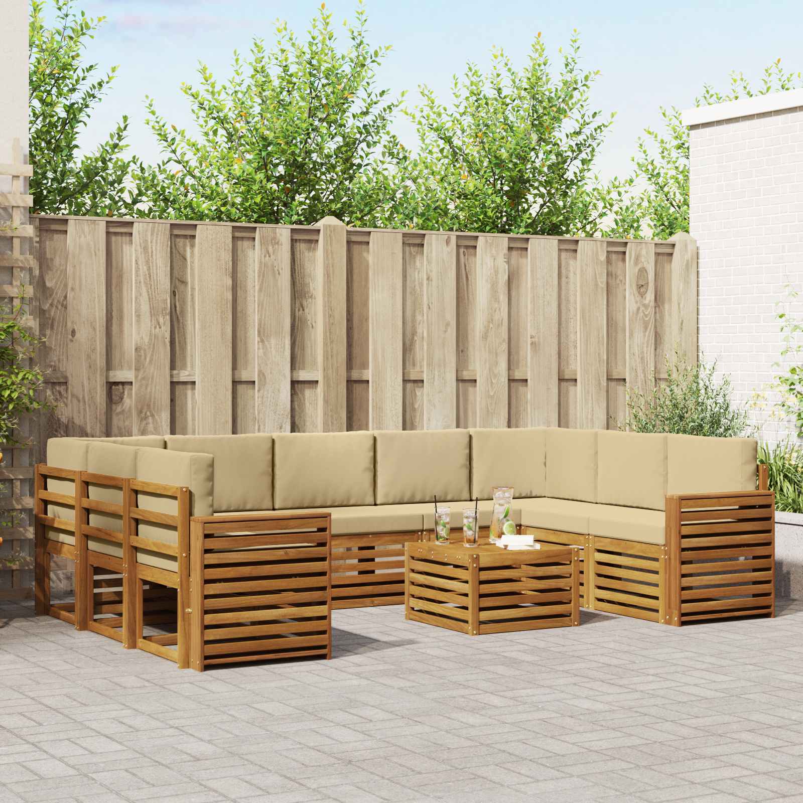 Sofa-Sets 10 pcs Natuurlijk en Beige Massief Acaciahout is nu te koop bij PeponiXL, paradijselijk wonen!