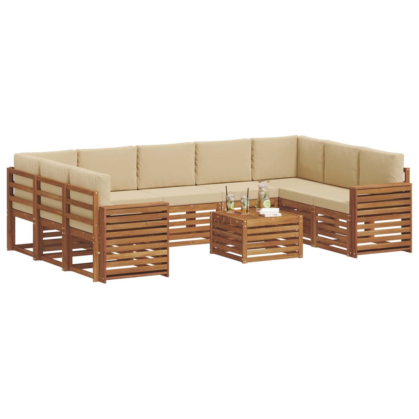 Sofa-Sets 10 pcs Natuurlijk en Beige Massief Acaciahout is nu te koop bij PeponiXL, paradijselijk wonen!