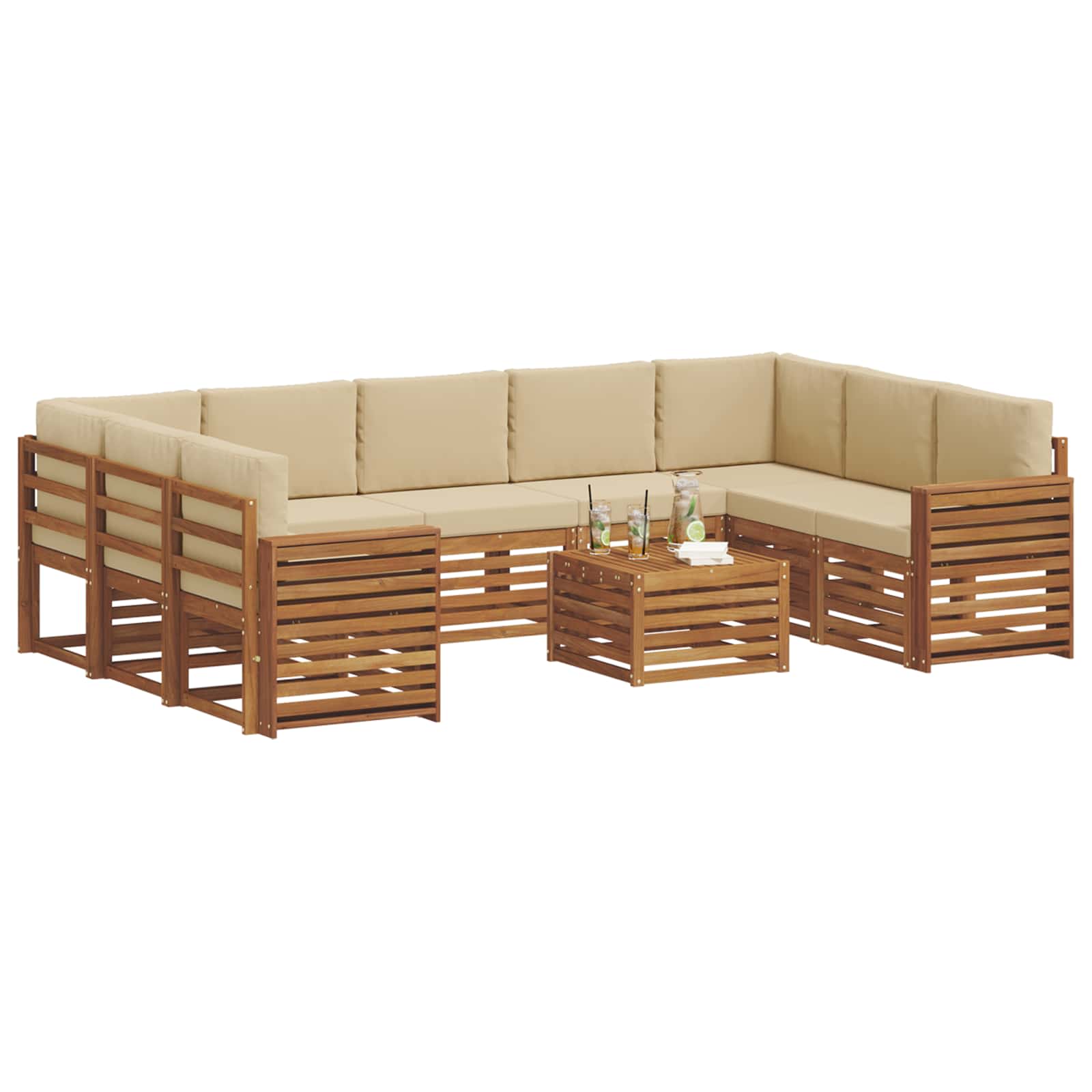 Sofa-Sets 10 pcs Natuurlijk en Beige Massief Acaciahout is nu te koop bij PeponiXL, paradijselijk wonen!