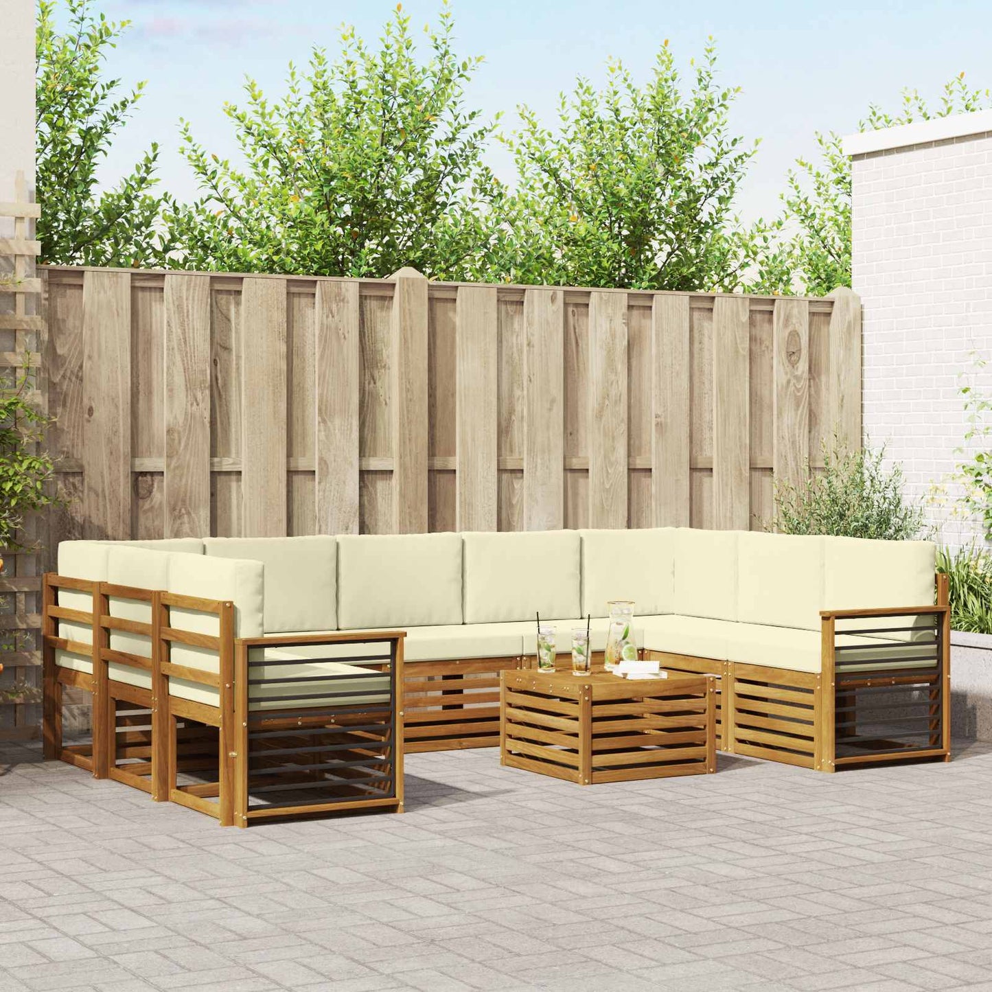 Sofa-Sets 10 pcs Natuurlijk en Crème Massief Acaciahout is nu te koop bij PeponiXL, paradijselijk wonen!