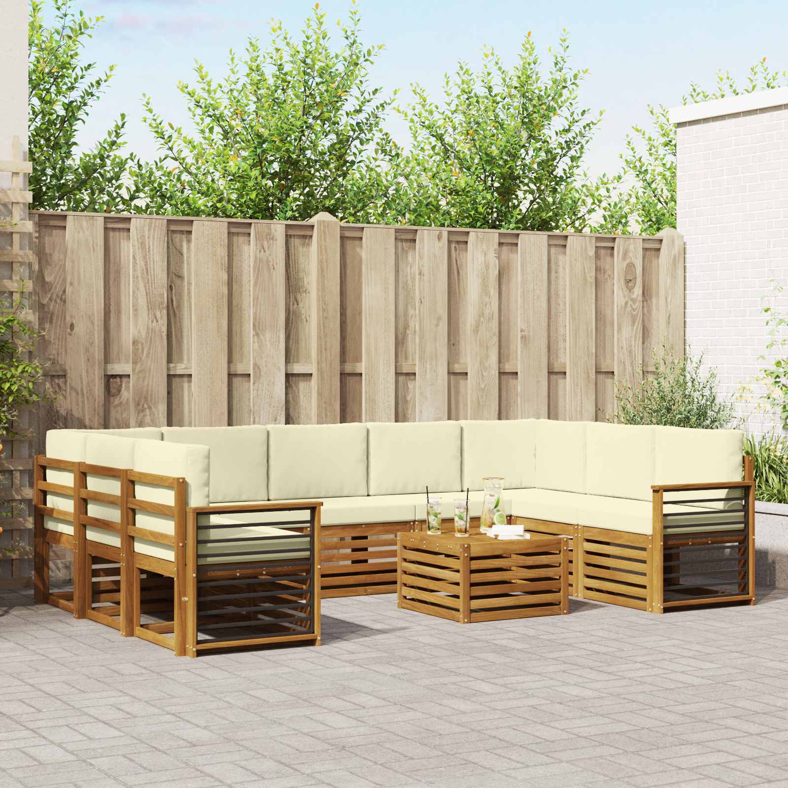 Sofa-Sets 10 pcs Natuurlijk en Crème Massief Acaciahout is nu te koop bij PeponiXL, paradijselijk wonen!