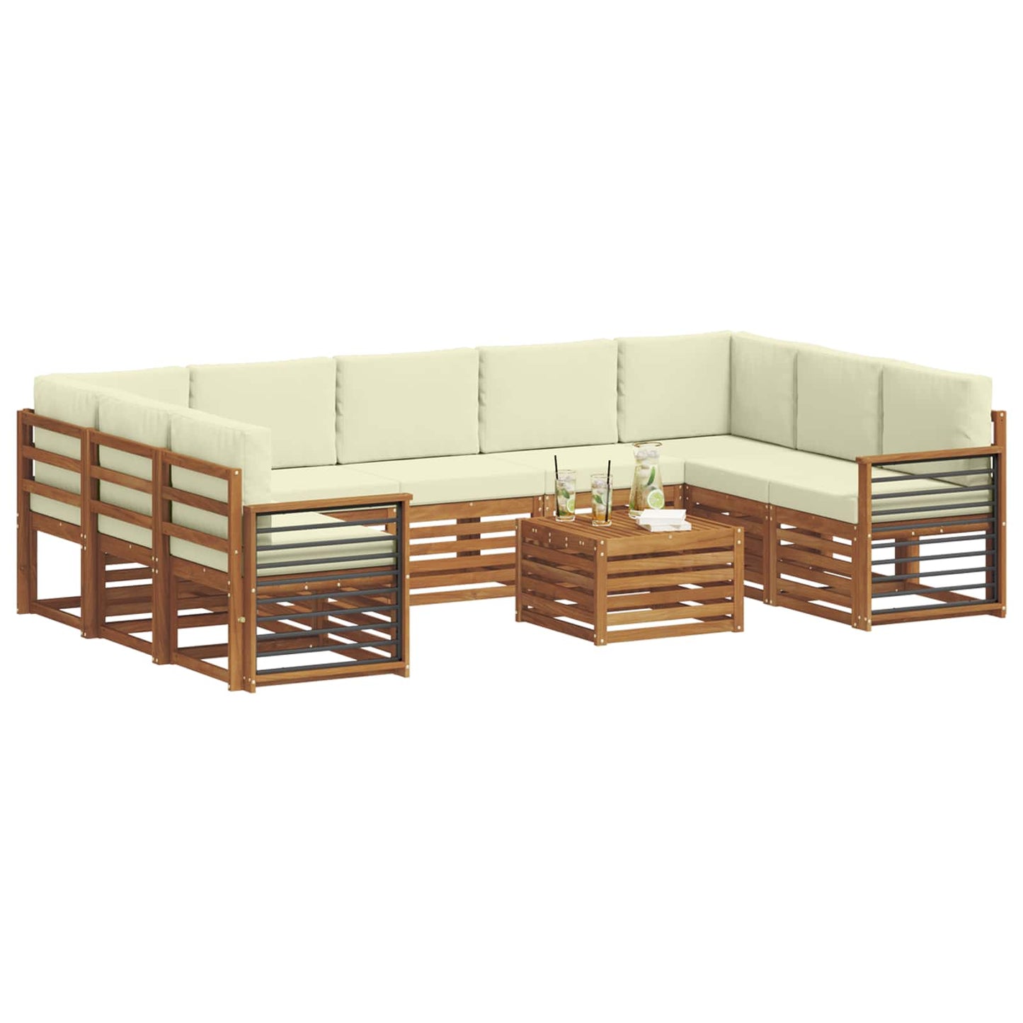 Sofa-Sets 10 pcs Natuurlijk en Crème Massief Acaciahout is nu te koop bij PeponiXL, paradijselijk wonen!