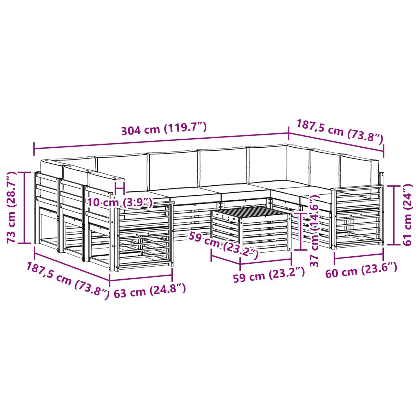 Sofa-Sets 10 pcs Natuurlijk en Crème Massief Acaciahout is nu te koop bij PeponiXL, paradijselijk wonen!
