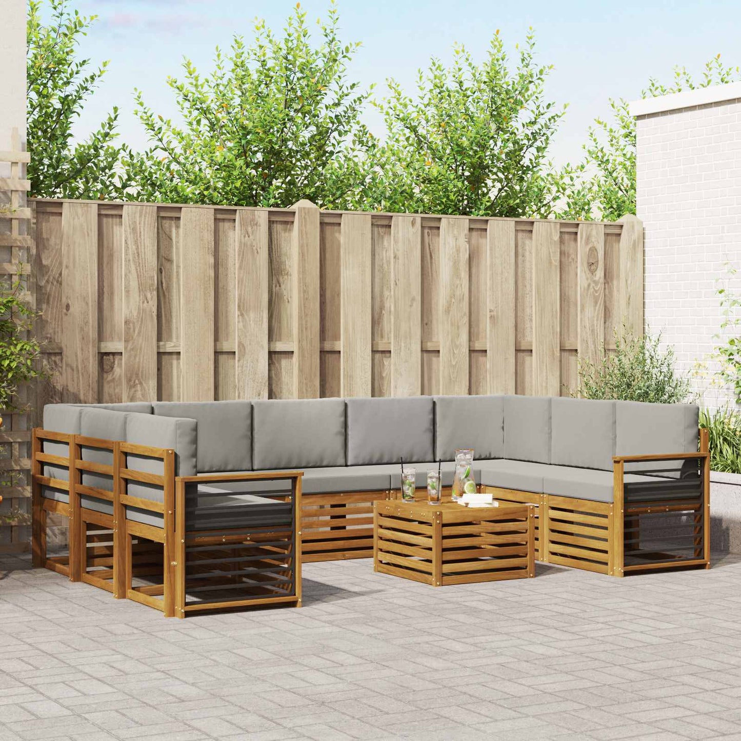 Sofa-Sets 10 pcs Natuurlijk en Lichtgrijs Massief Acaciahout is nu te koop bij PeponiXL, paradijselijk wonen!