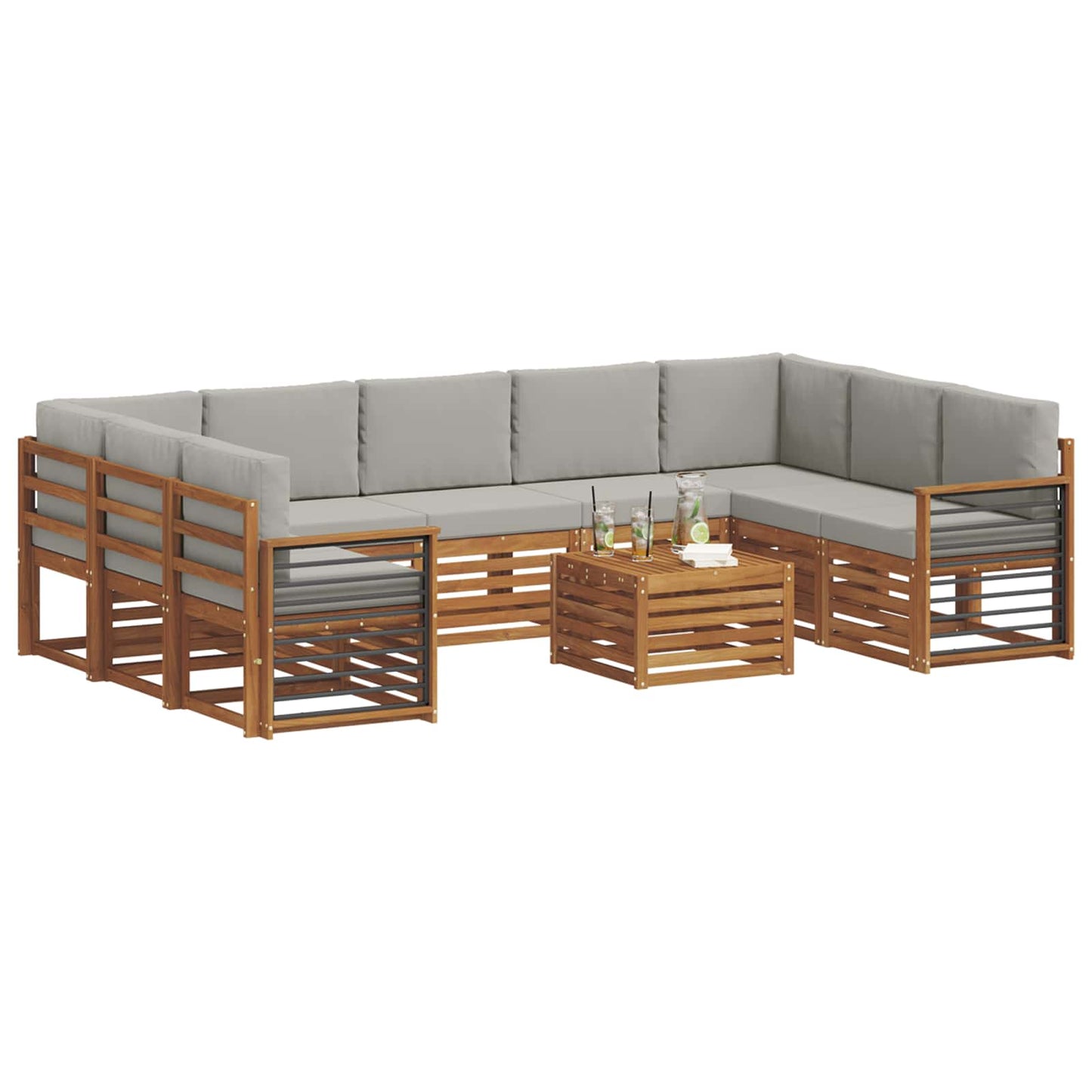 Sofa-Sets 10 pcs Natuurlijk en Lichtgrijs Massief Acaciahout is nu te koop bij PeponiXL, paradijselijk wonen!