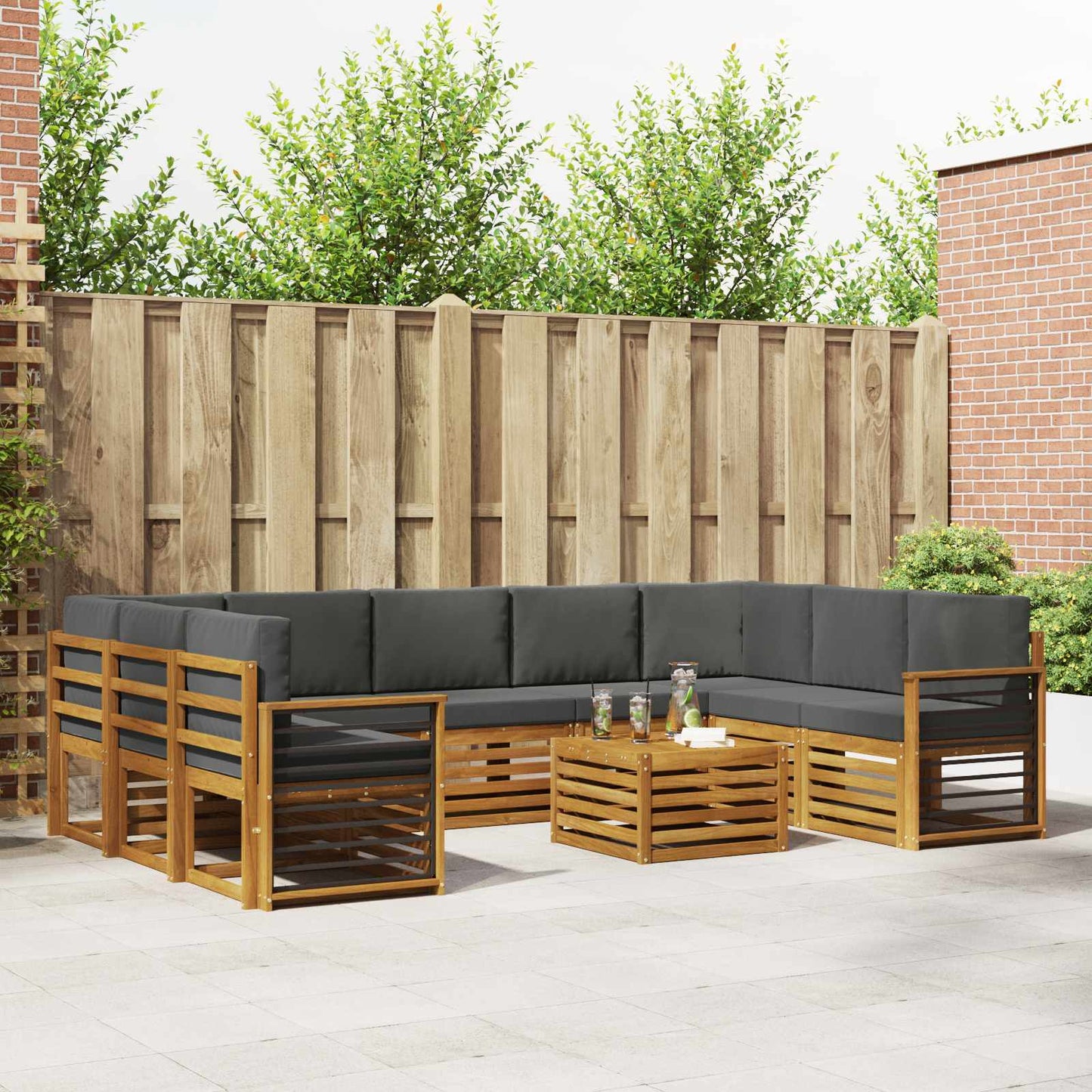 Sofa-Sets 10 pcs Natuurlijk en Antraciet Massief Acaciahout is nu te koop bij PeponiXL, paradijselijk wonen!