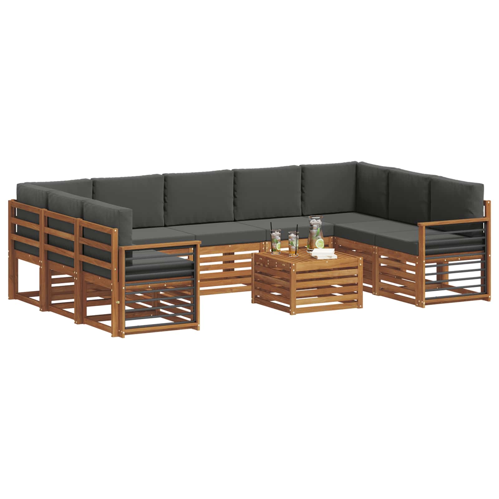 Sofa-Sets 10 pcs Natuurlijk en Antraciet Massief Acaciahout is nu te koop bij PeponiXL, paradijselijk wonen!