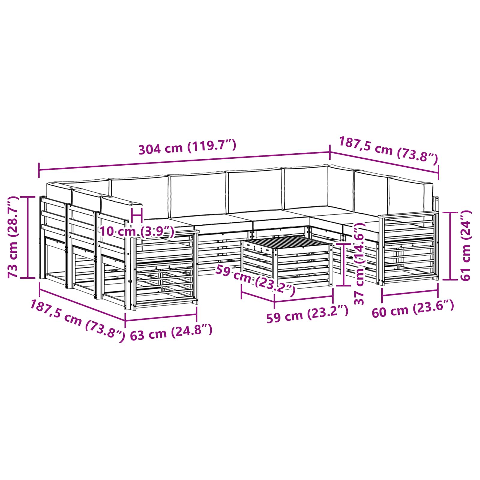 Sofa-Sets 10 pcs Natuurlijk en Antraciet Massief Acaciahout is nu te koop bij PeponiXL, paradijselijk wonen!
