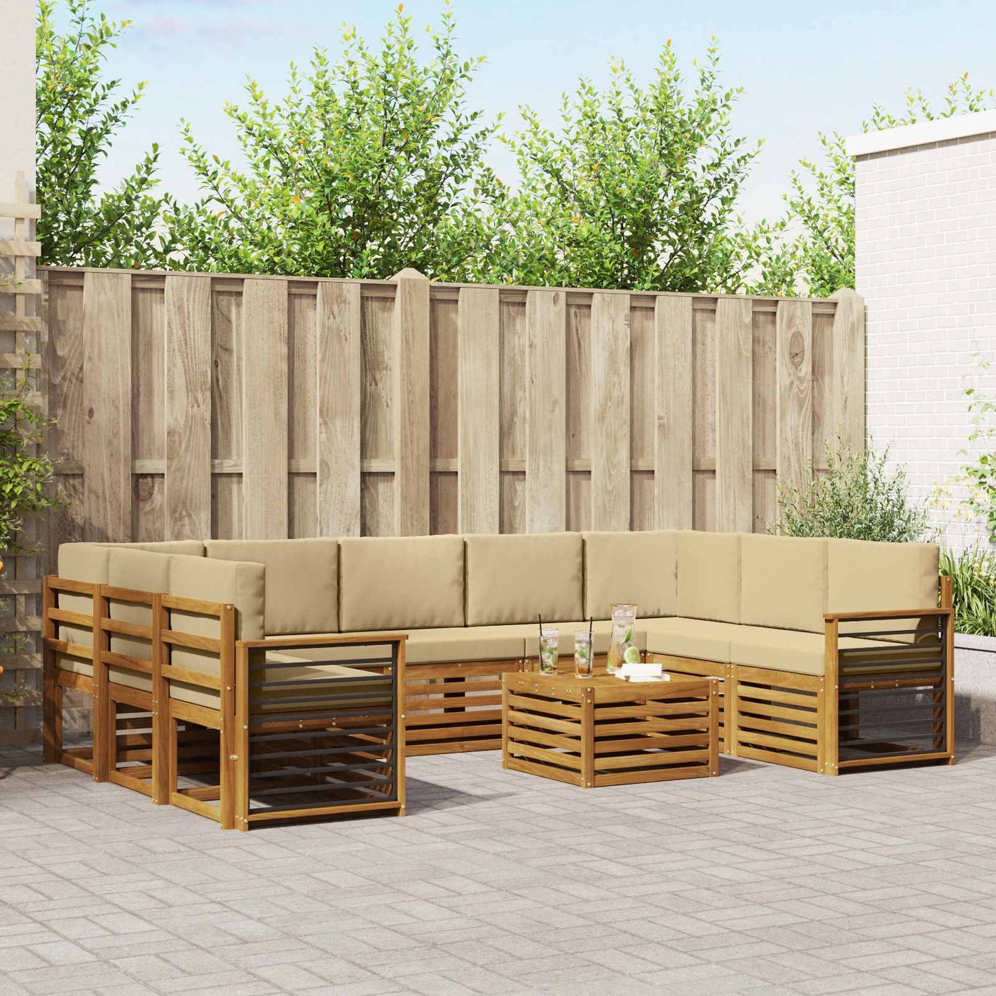Sofa-Sets 10 pcs Natuurlijk en Beige Massief Acaciahout is nu te koop bij PeponiXL, paradijselijk wonen!