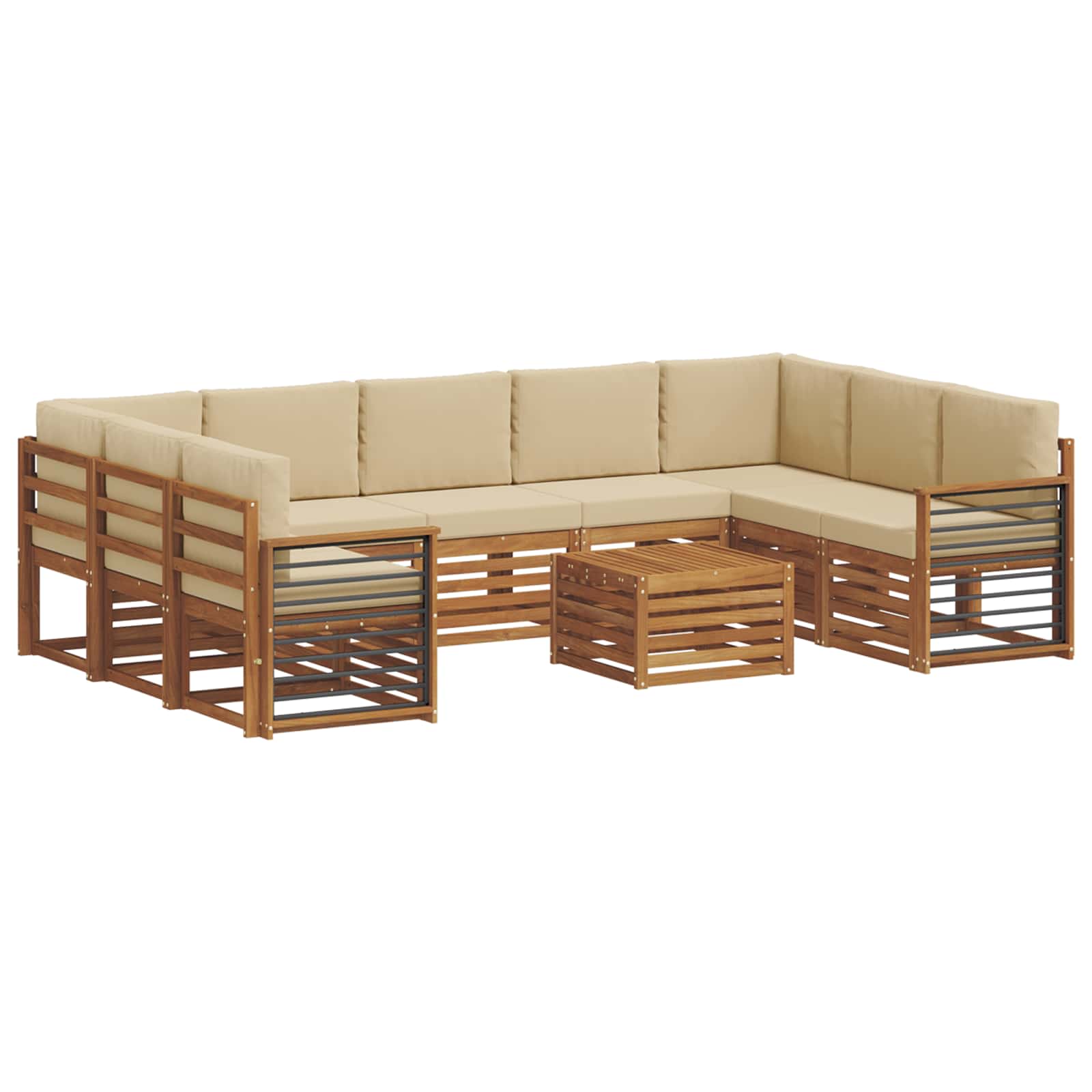 Sofa-Sets 10 pcs Natuurlijk en Beige Massief Acaciahout is nu te koop bij PeponiXL, paradijselijk wonen!