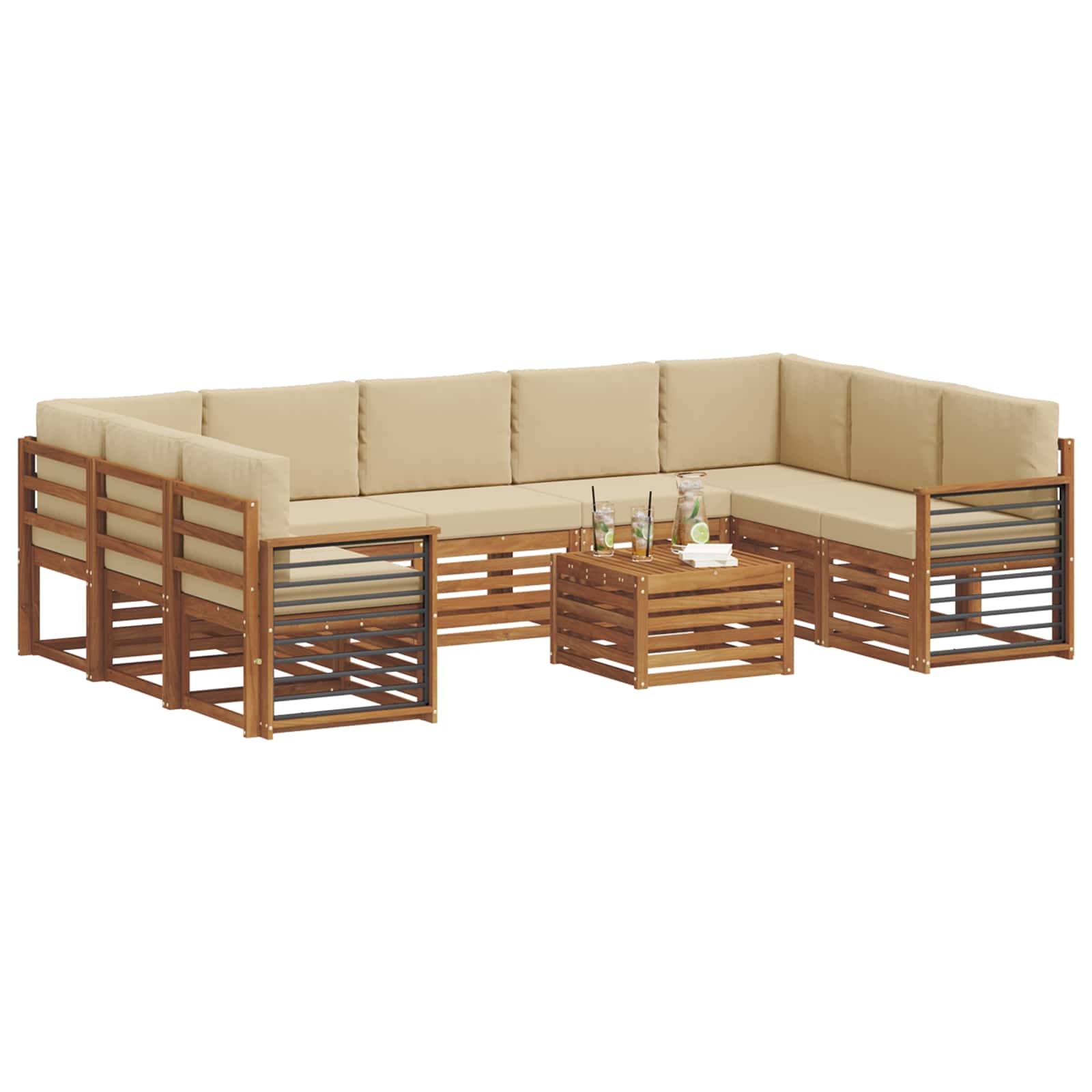 Sofa-Sets 10 pcs Natuurlijk en Beige Massief Acaciahout is nu te koop bij PeponiXL, paradijselijk wonen!