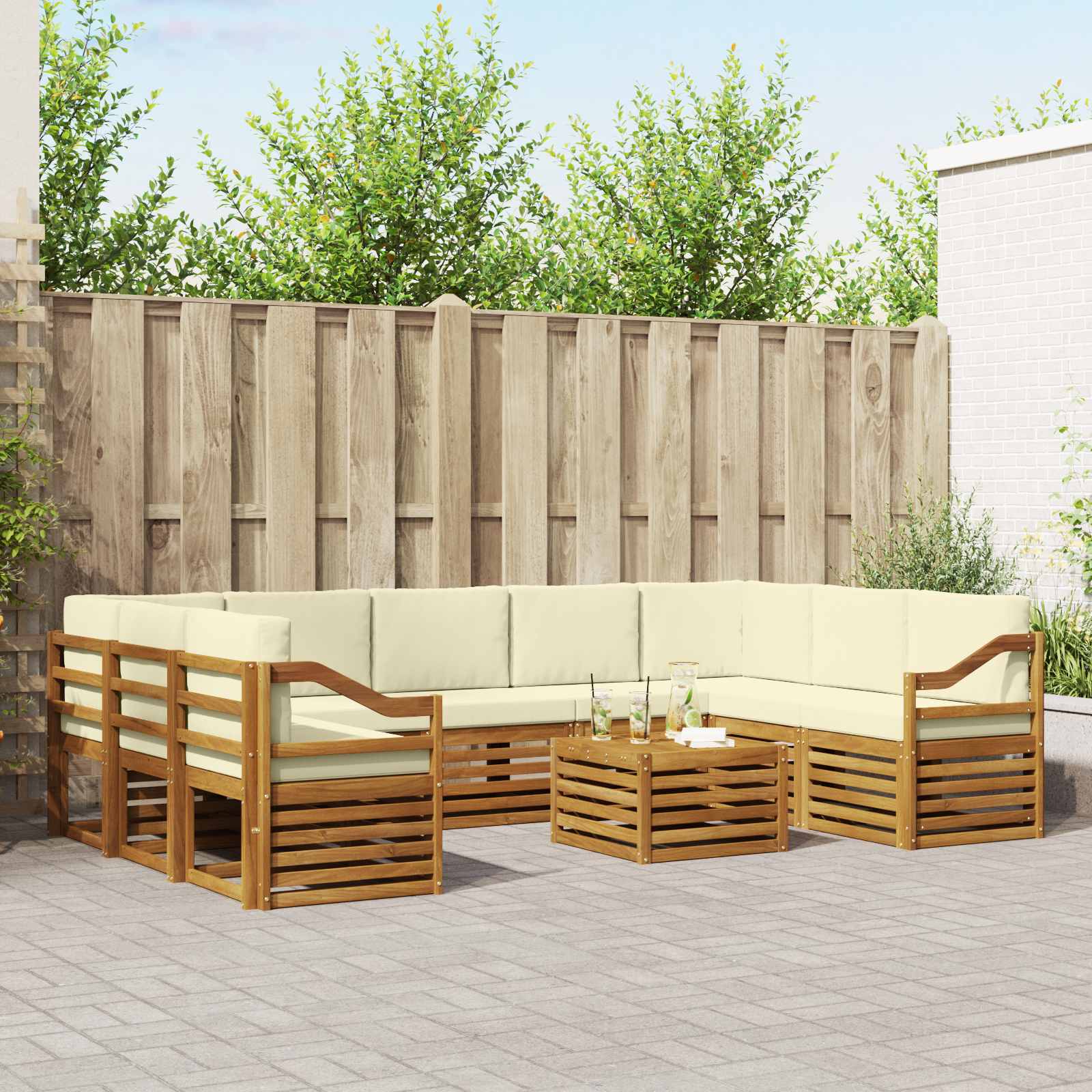 Sofa-Sets 10 pcs Natuurlijk en Crème Massief Acaciahout is nu te koop bij PeponiXL, paradijselijk wonen!