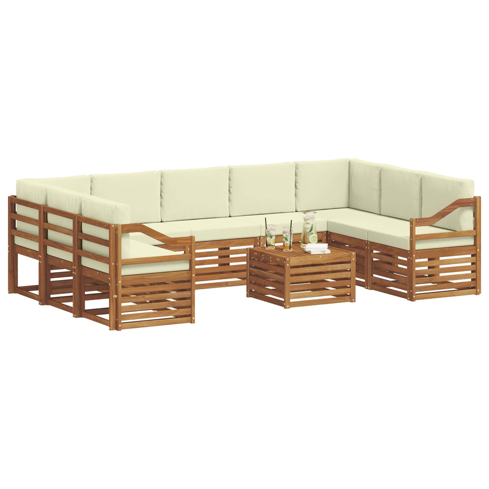 Sofa-Sets 10 pcs Natuurlijk en Crème Massief Acaciahout is nu te koop bij PeponiXL, paradijselijk wonen!