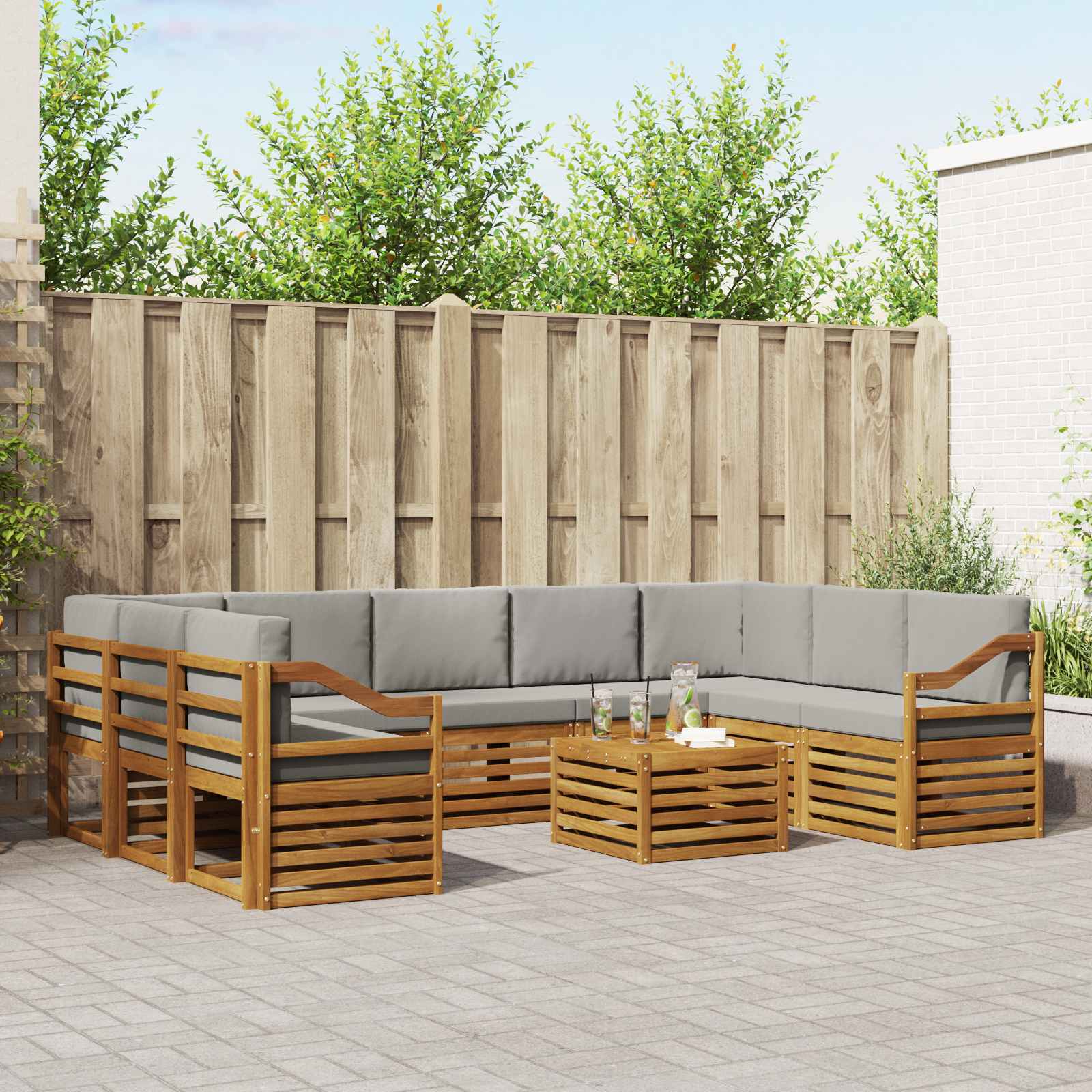Sofa-Sets 10 pcs Natuurlijk en Lichtgrijs Massief Acaciahout is nu te koop bij PeponiXL, paradijselijk wonen!