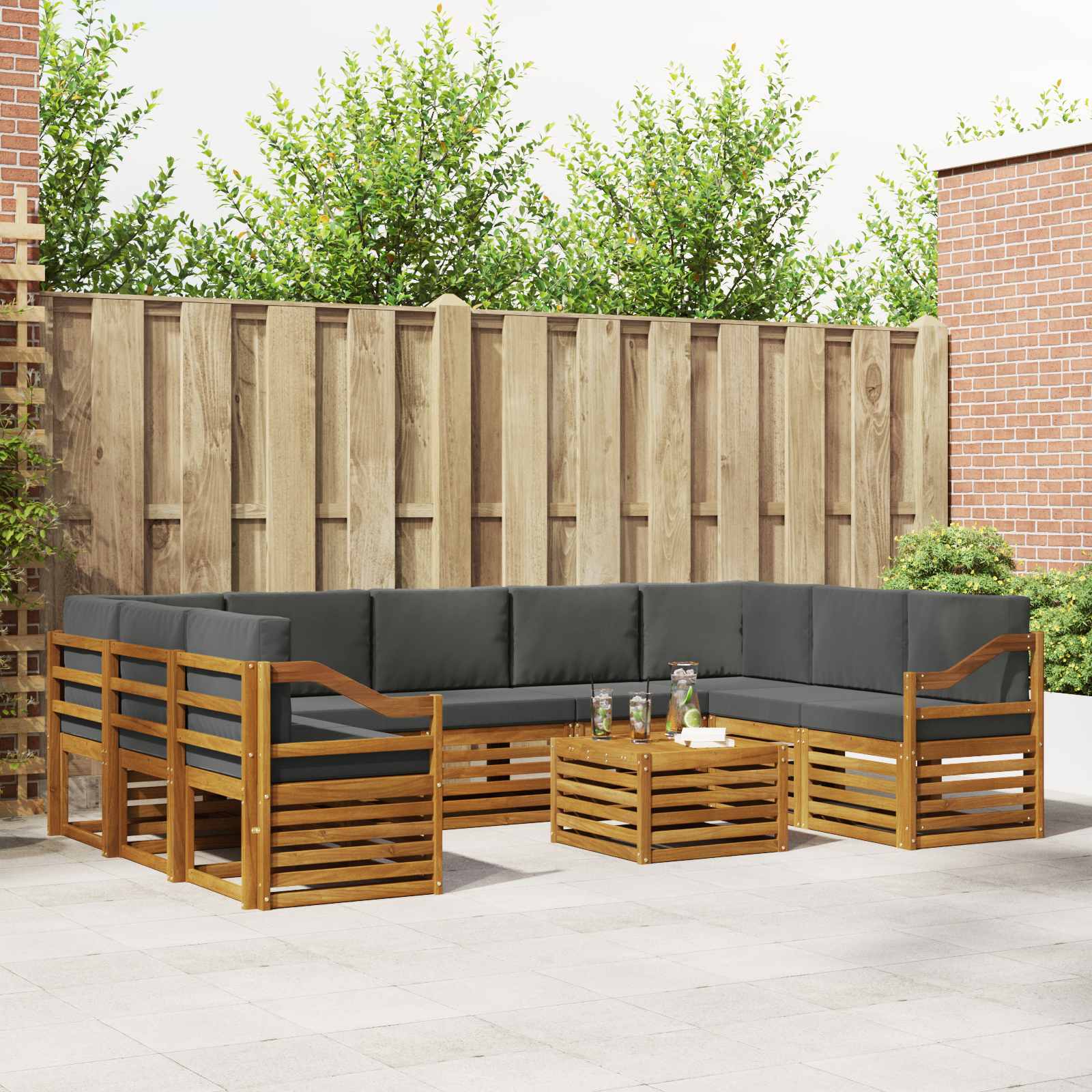 Sofa-Sets 10 pcs Natuurlijk en Antraciet Massief Acaciahout is nu te koop bij PeponiXL, paradijselijk wonen!