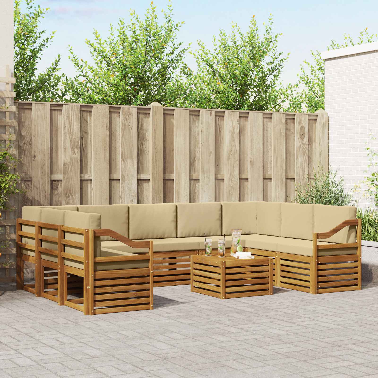 Sofa-Sets 10 pcs Natuurlijk en Beige Massief Acaciahout is nu te koop bij PeponiXL, paradijselijk wonen!