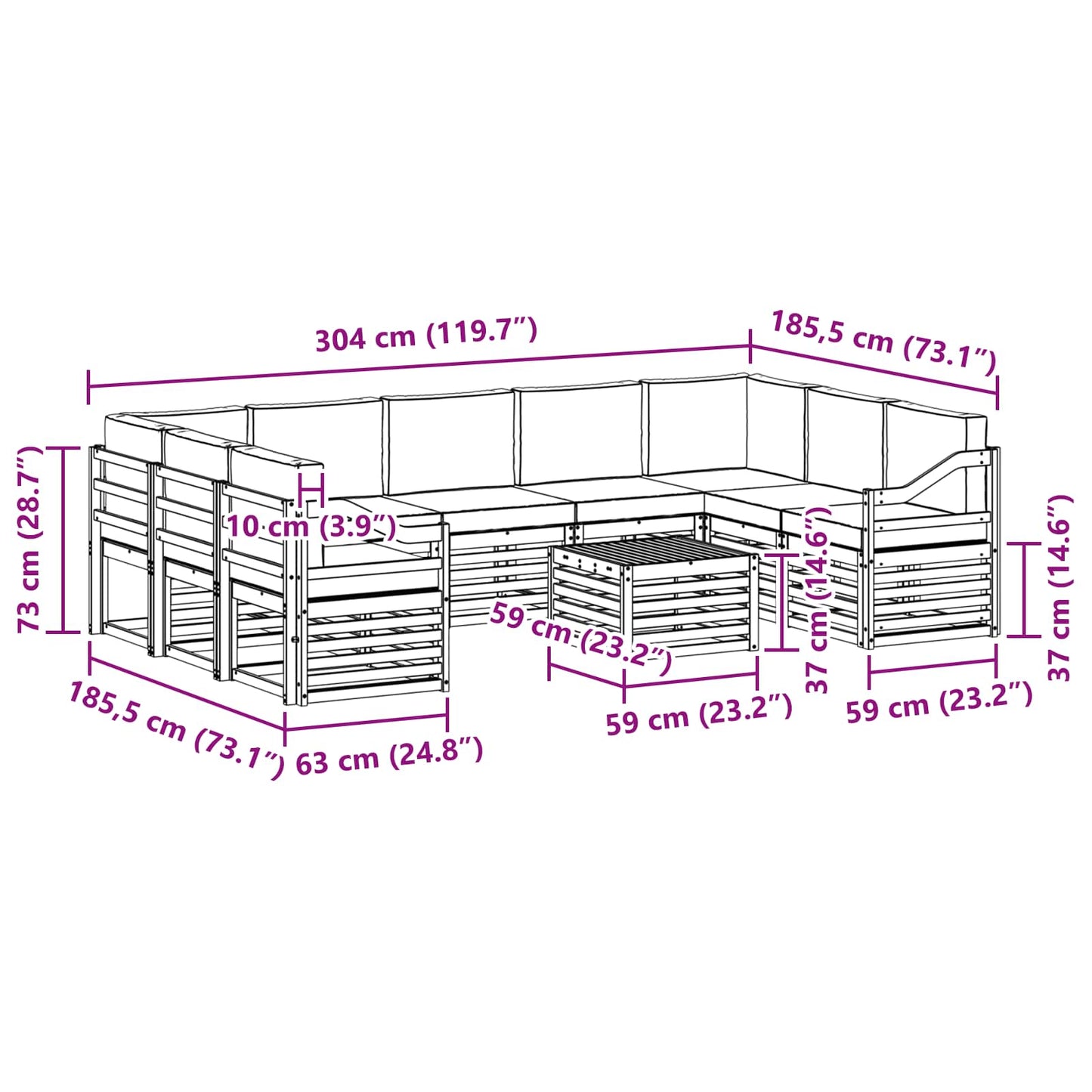 Sofa-Sets 10 pcs Natuurlijk en Beige Massief Acaciahout is nu te koop bij PeponiXL, paradijselijk wonen!