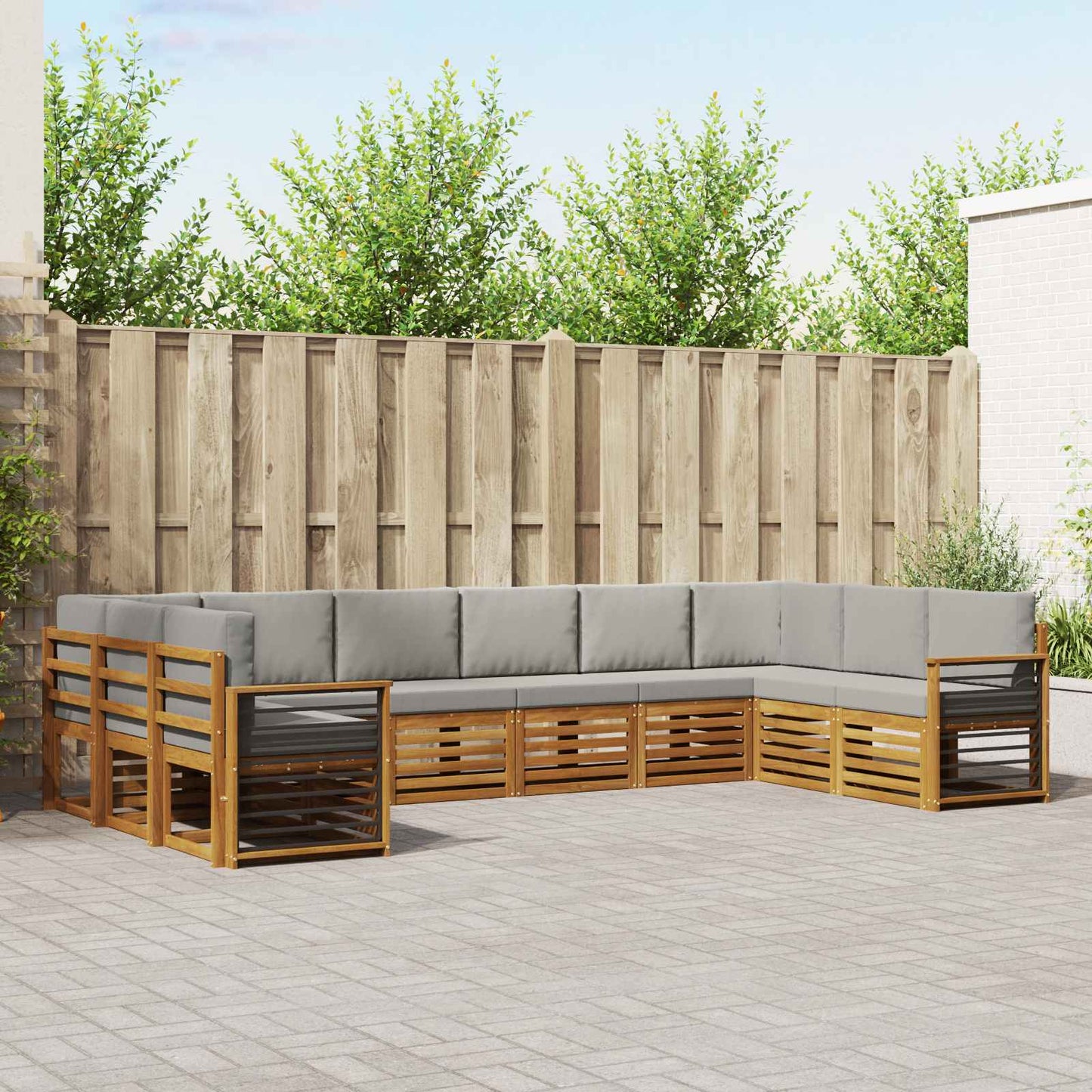 Hoekbank Set met kussen 10 pcs Natuurlijk en Lichtgrijs is nu te koop bij PeponiXL, paradijselijk wonen!