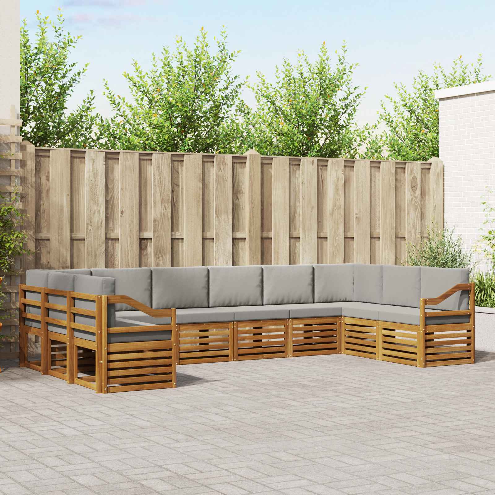 Hoekbank Set met kussen 10 pcs Natuurlijk en Lichtgrijs is nu te koop bij PeponiXL, paradijselijk wonen!